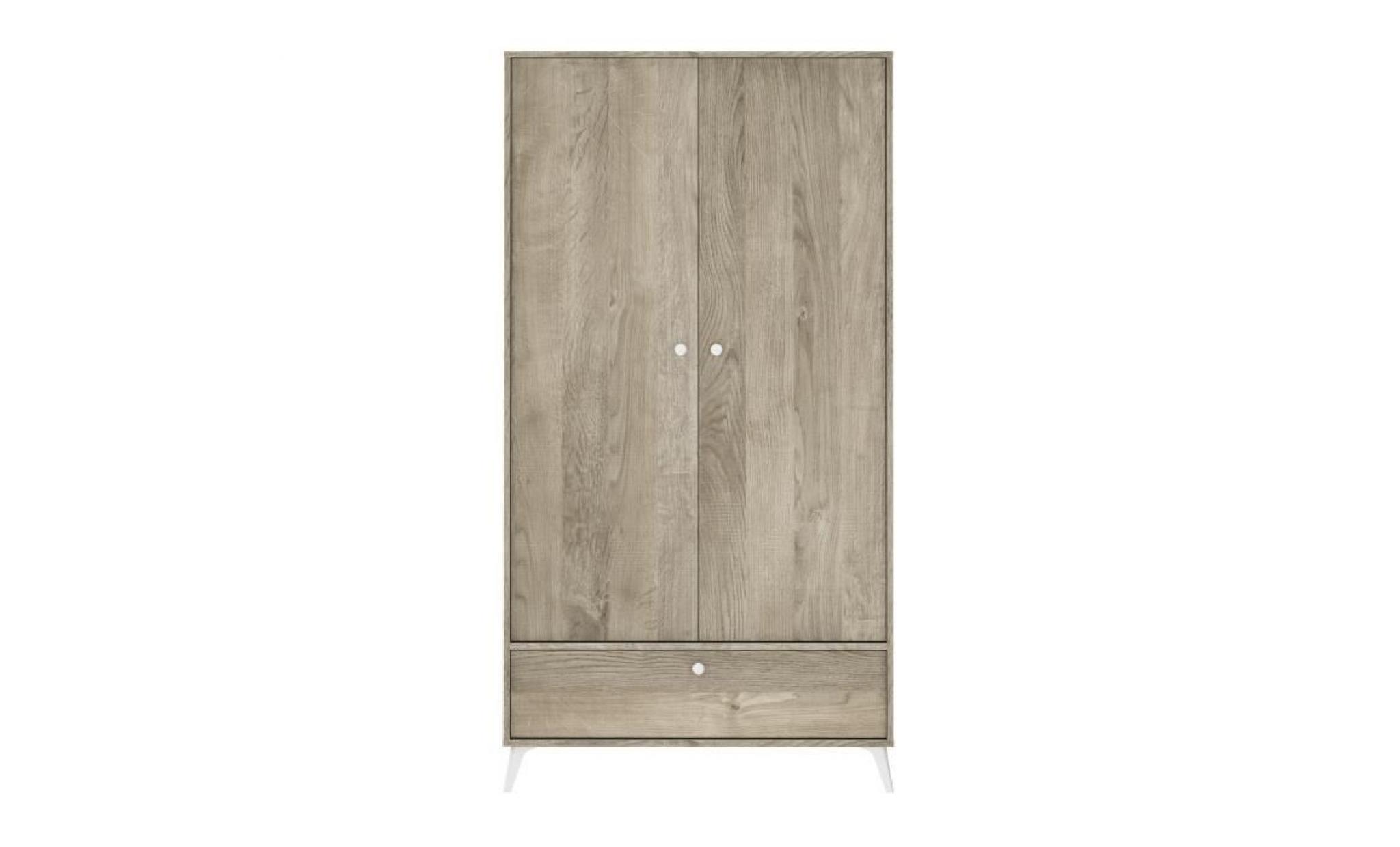 finlandek armoire de chambre solveig scandinave placage chêne et blanc   l 100 cm pas cher