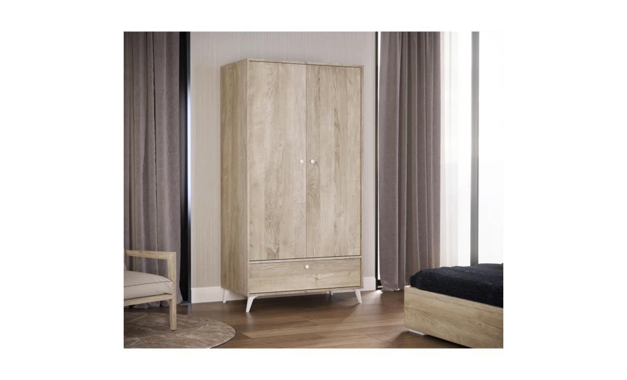 finlandek armoire de chambre solveig scandinave placage chêne et blanc   l 100 cm pas cher