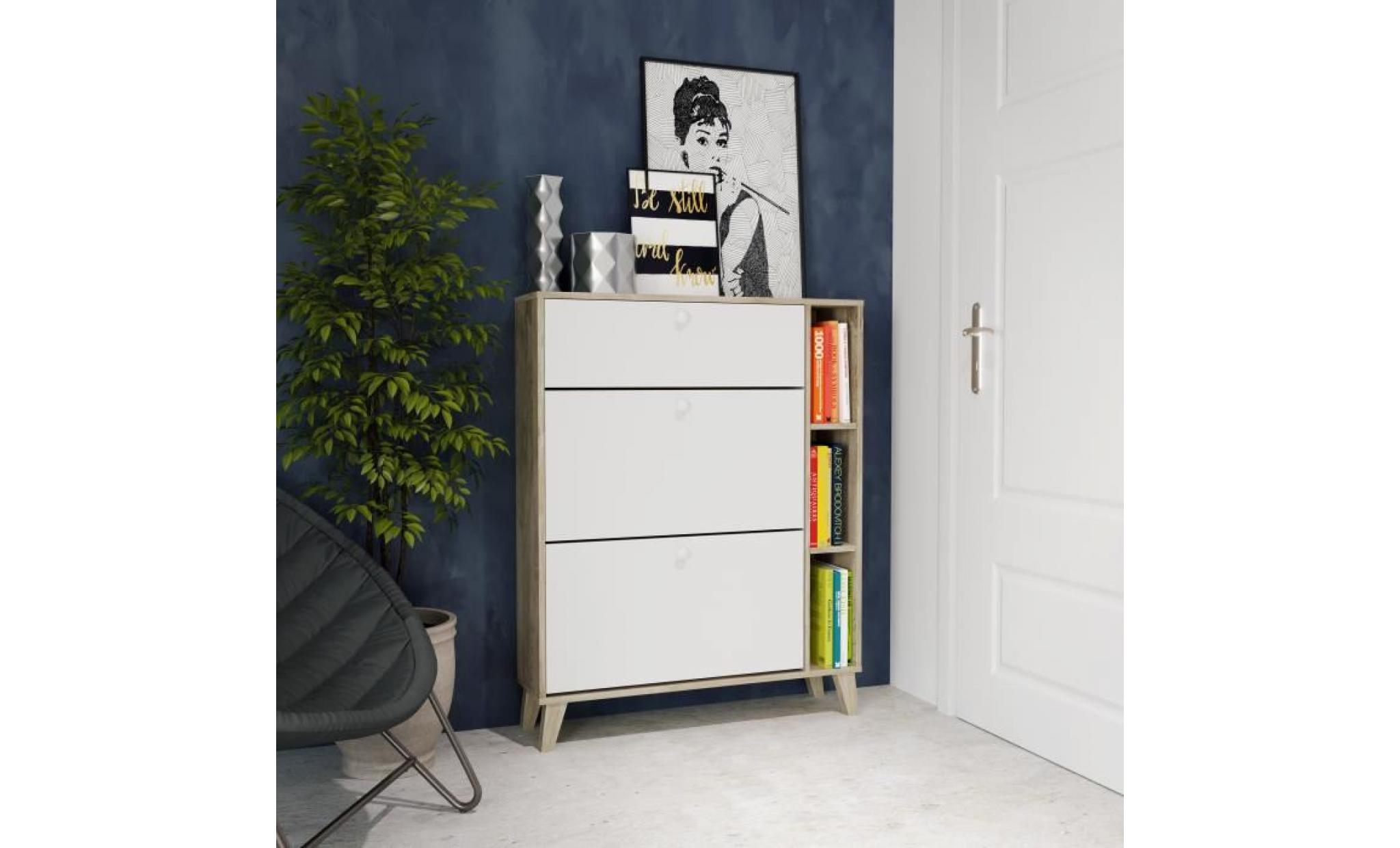 finlandek meuble à chaussures sven scandinave placage chêne et blanc   l 90 cm pas cher