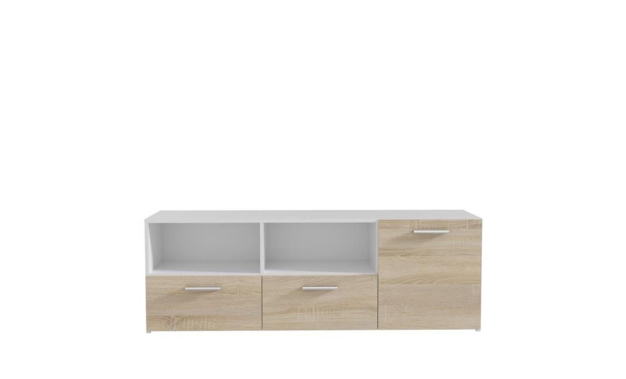 finlandek meuble tv fitzroy contemporain décor blanc mat et chêne sonoma   l 144,3 cm