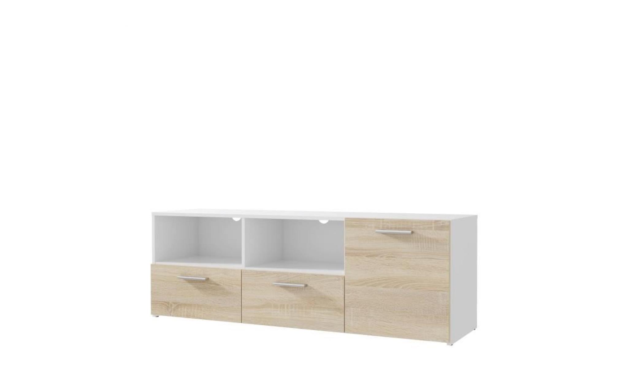 finlandek meuble tv fitzroy contemporain décor blanc mat et chêne sonoma   l 144,3 cm pas cher