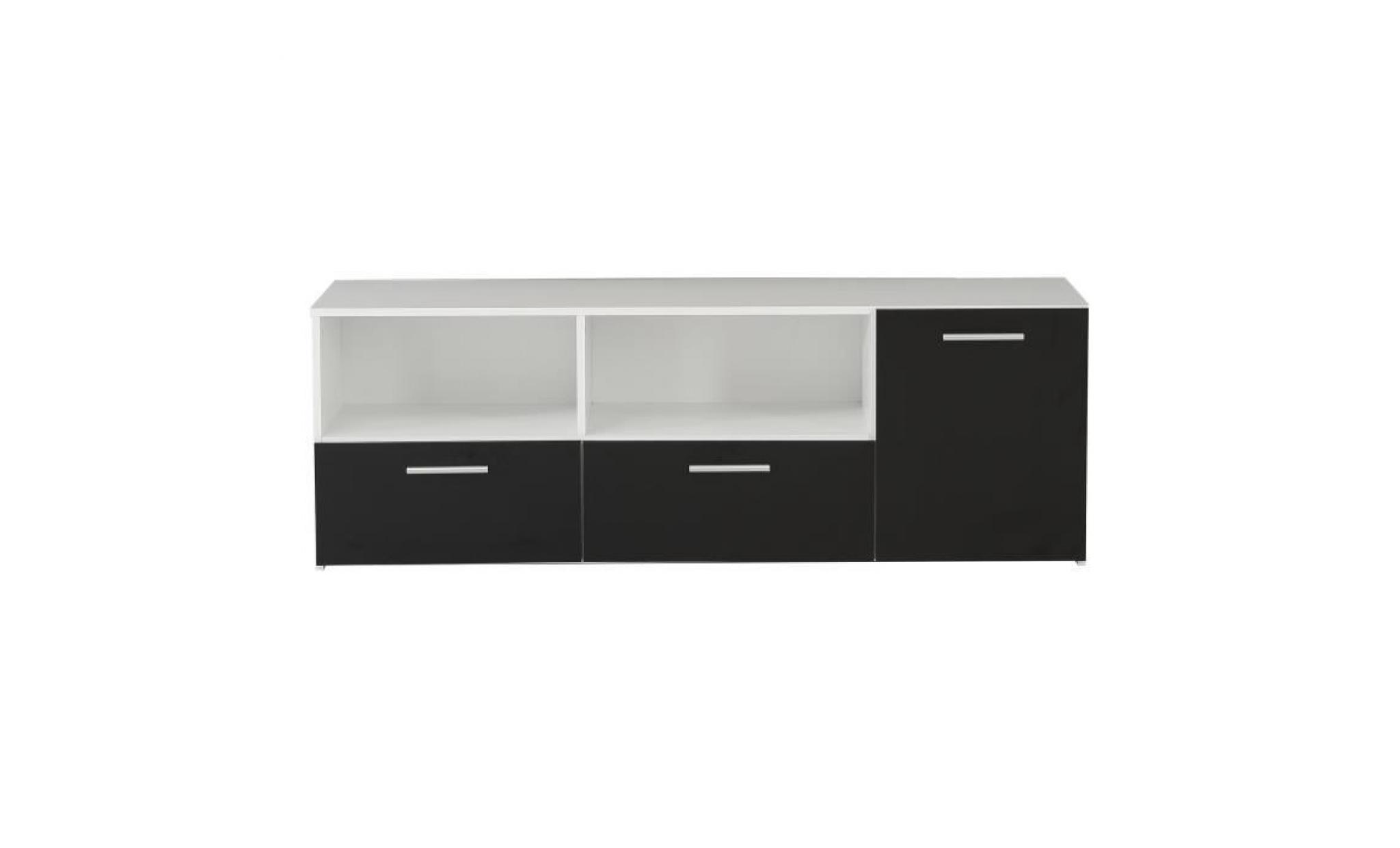 finlandek meuble tv fitzroy contemporain décore blanc mat et noir   l 144,3 cm