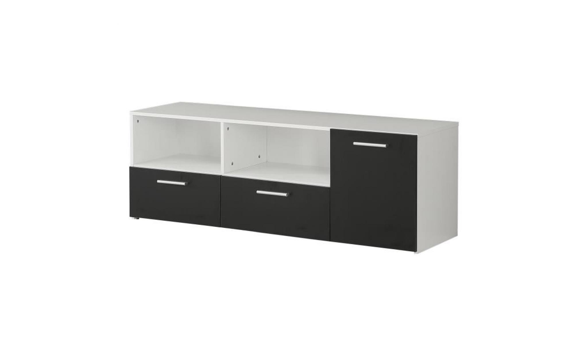 finlandek meuble tv fitzroy contemporain décore blanc mat et noir   l 144,3 cm pas cher