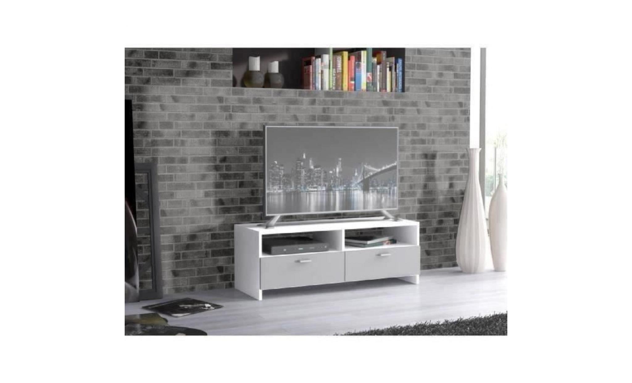 finlandek meuble tv helppo contemporain blanc et gris mat   l 95 cm