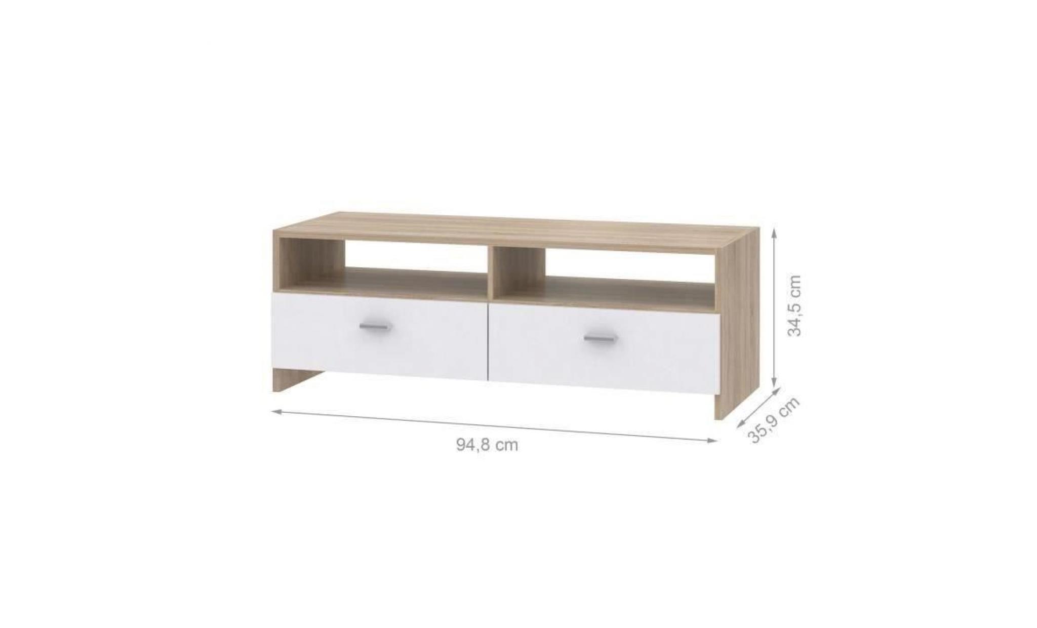 finlandek meuble tv helppo contemporain blanc mat et décor chêne   l 95 cm pas cher