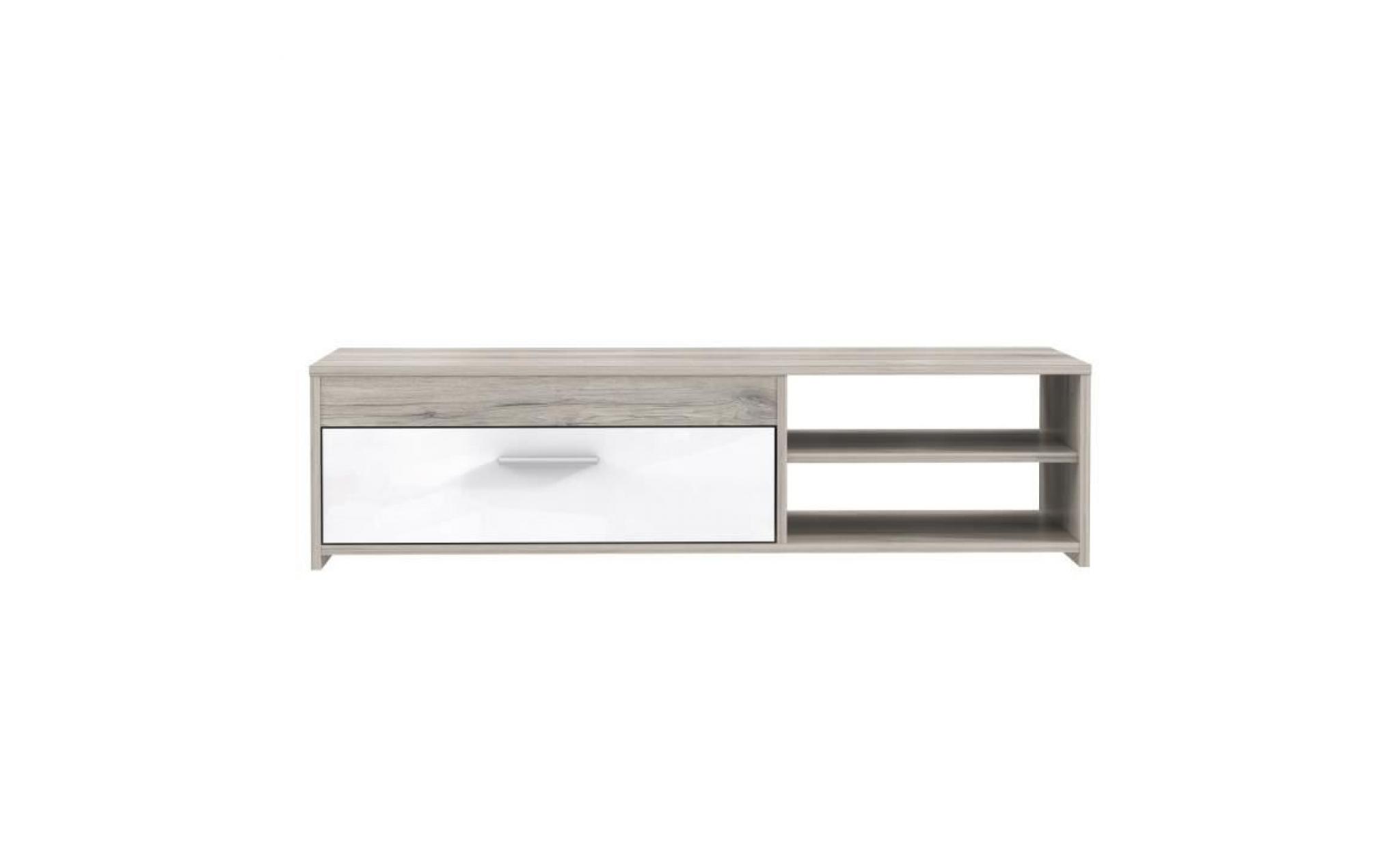 finlandek meuble tv katso contemporain décor chêne cendré et blanc brillant   l 160 cm pas cher