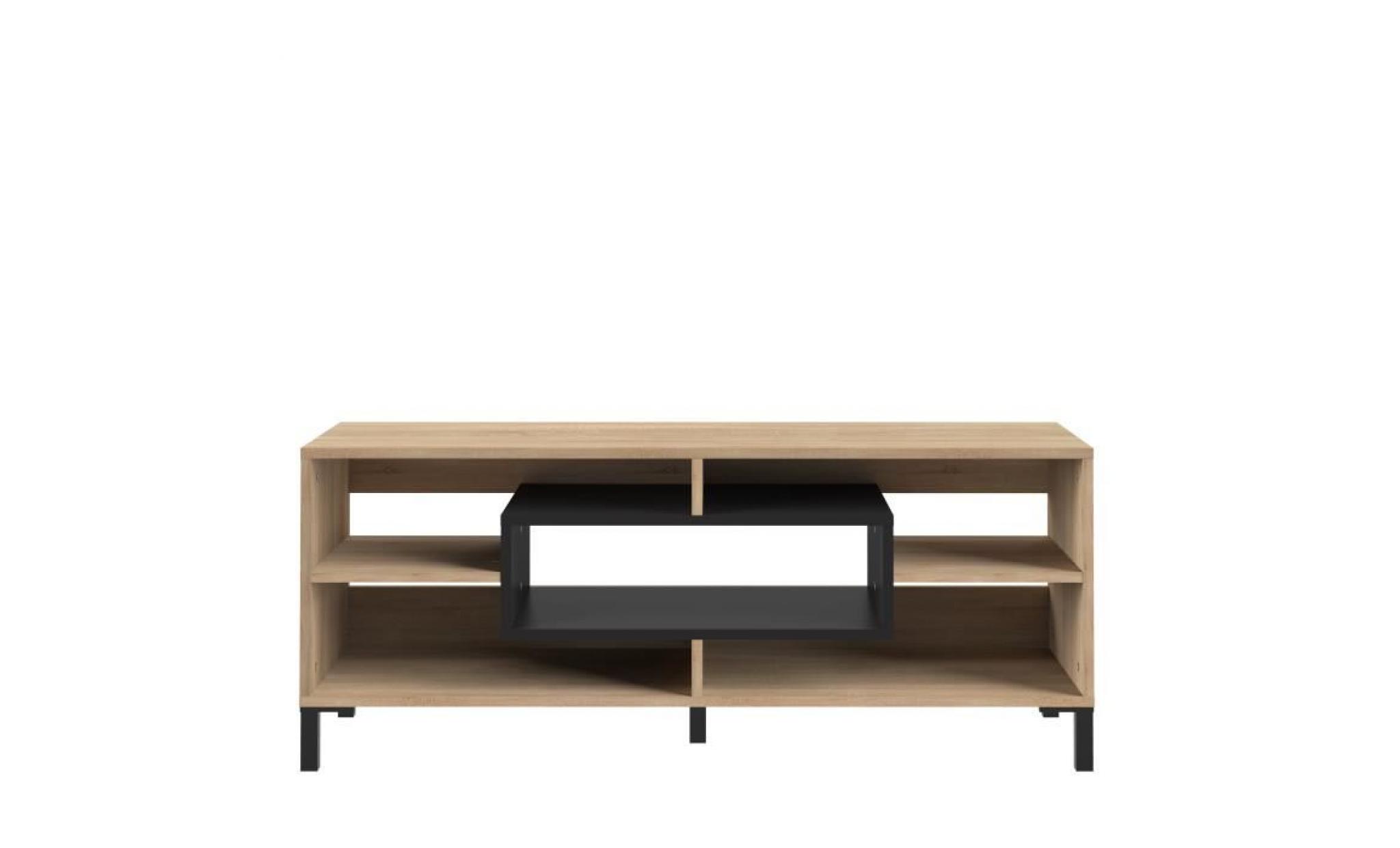 finlandek meuble tv odaiba   contemporain   décor chêne clair et noir   l 119,5 cm pas cher