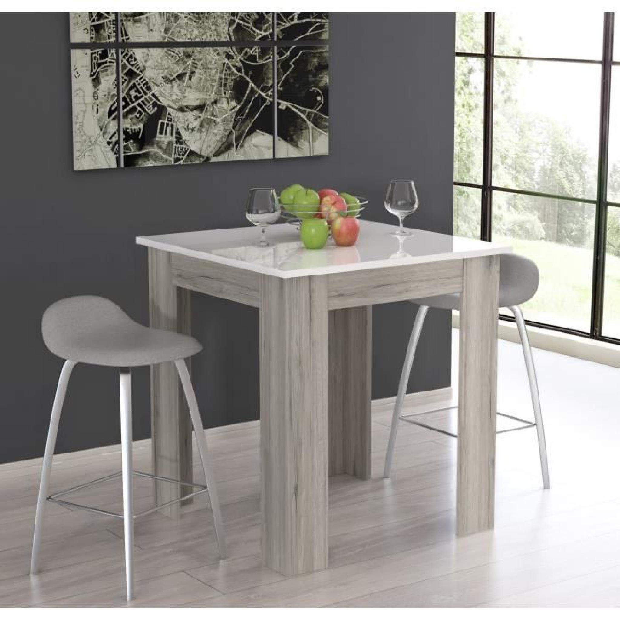 FINLANDEK Table de bar TIETTI 90x90cm - Blanc brillant et décor chêne cendré