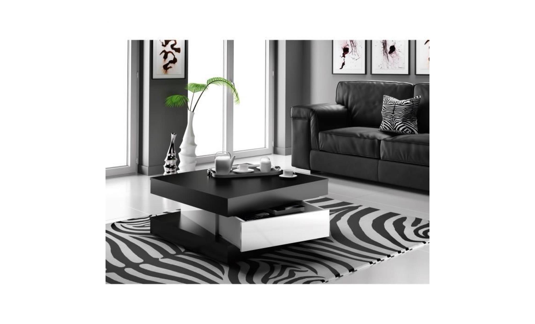 fixy table basse carrée style contemporain noir et blanc brillant   l 80 x l 80 cm
