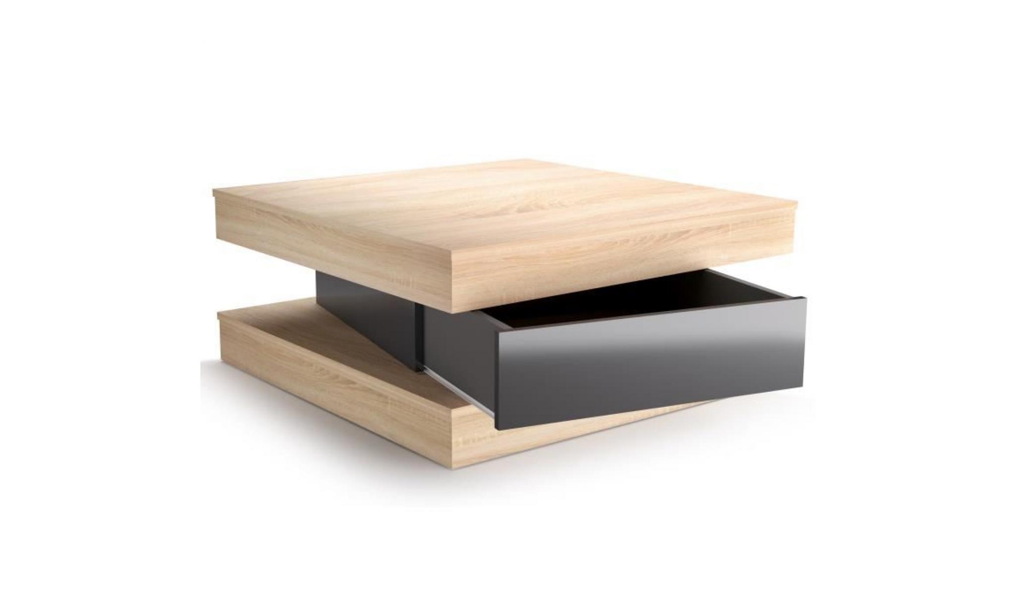 fixy table basse carrée style contemporain décor chêne et gris brillant   l 80 x l 80 cm