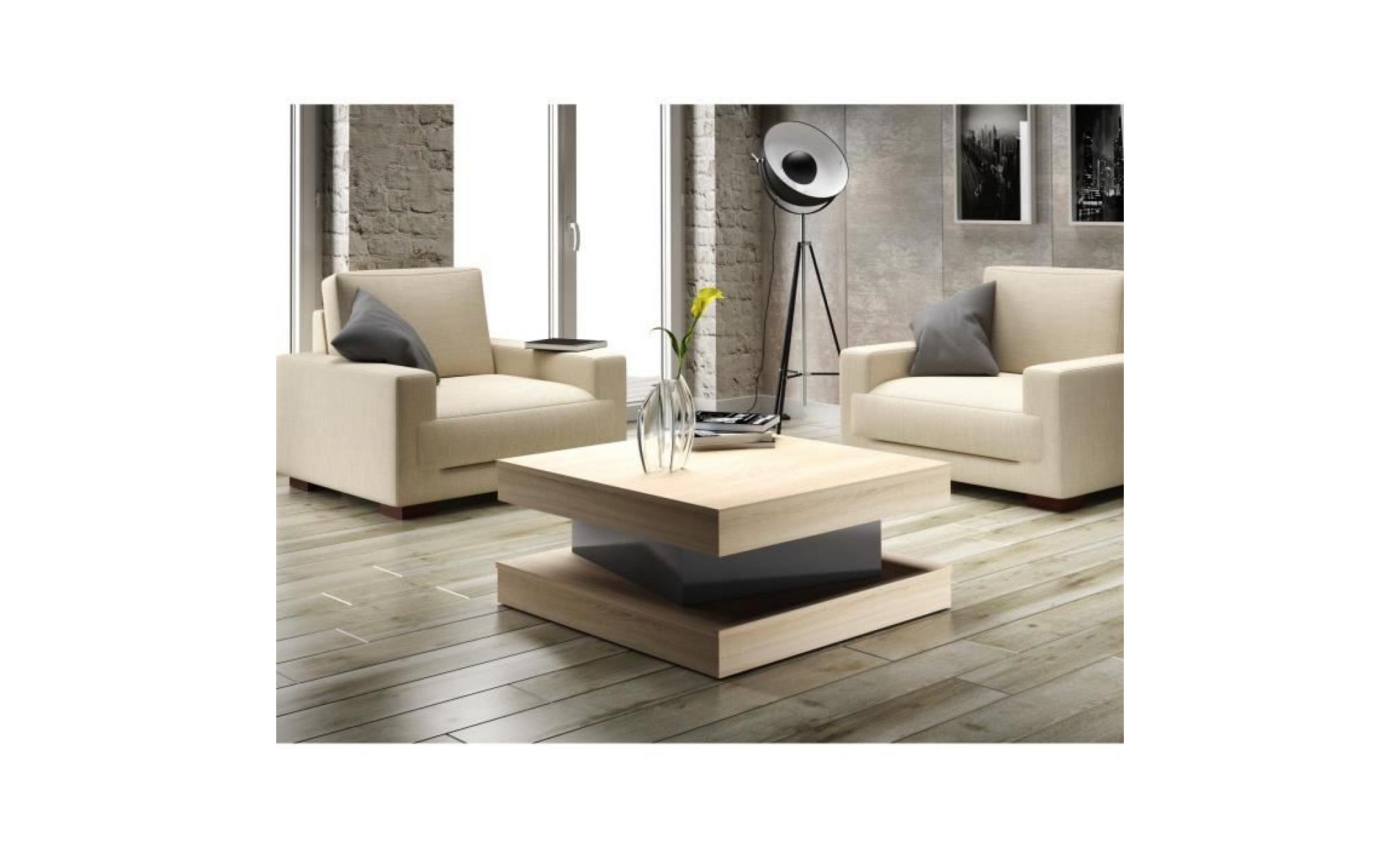 fixy table basse carrée style contemporain décor chêne et gris brillant   l 80 x l 80 cm pas cher