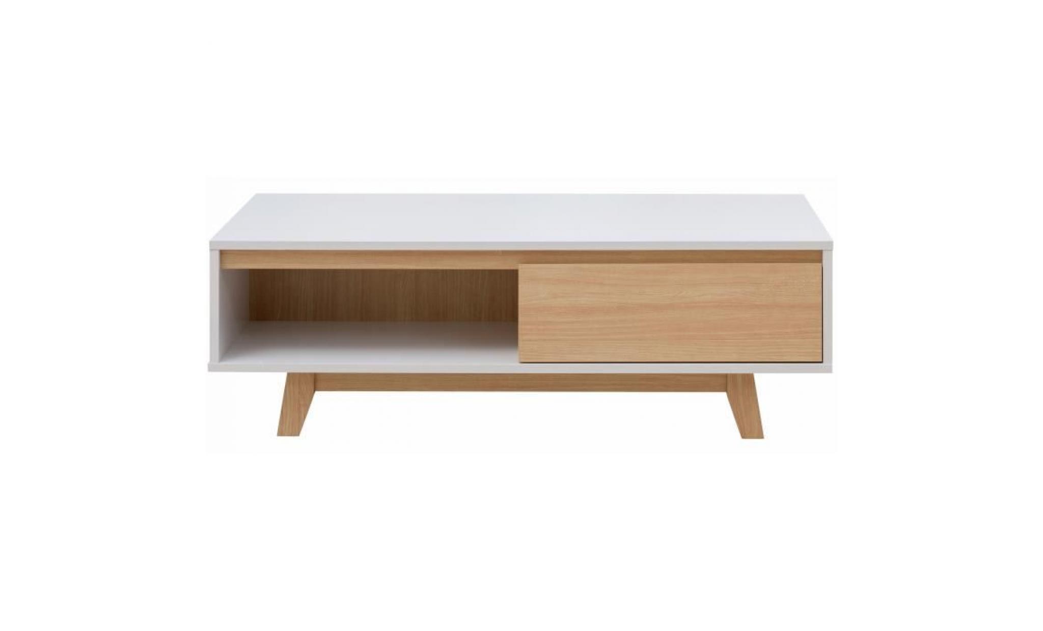 fjord table basse scandinave blanc et décor bois érable   l 120 x l 59 cm pas cher