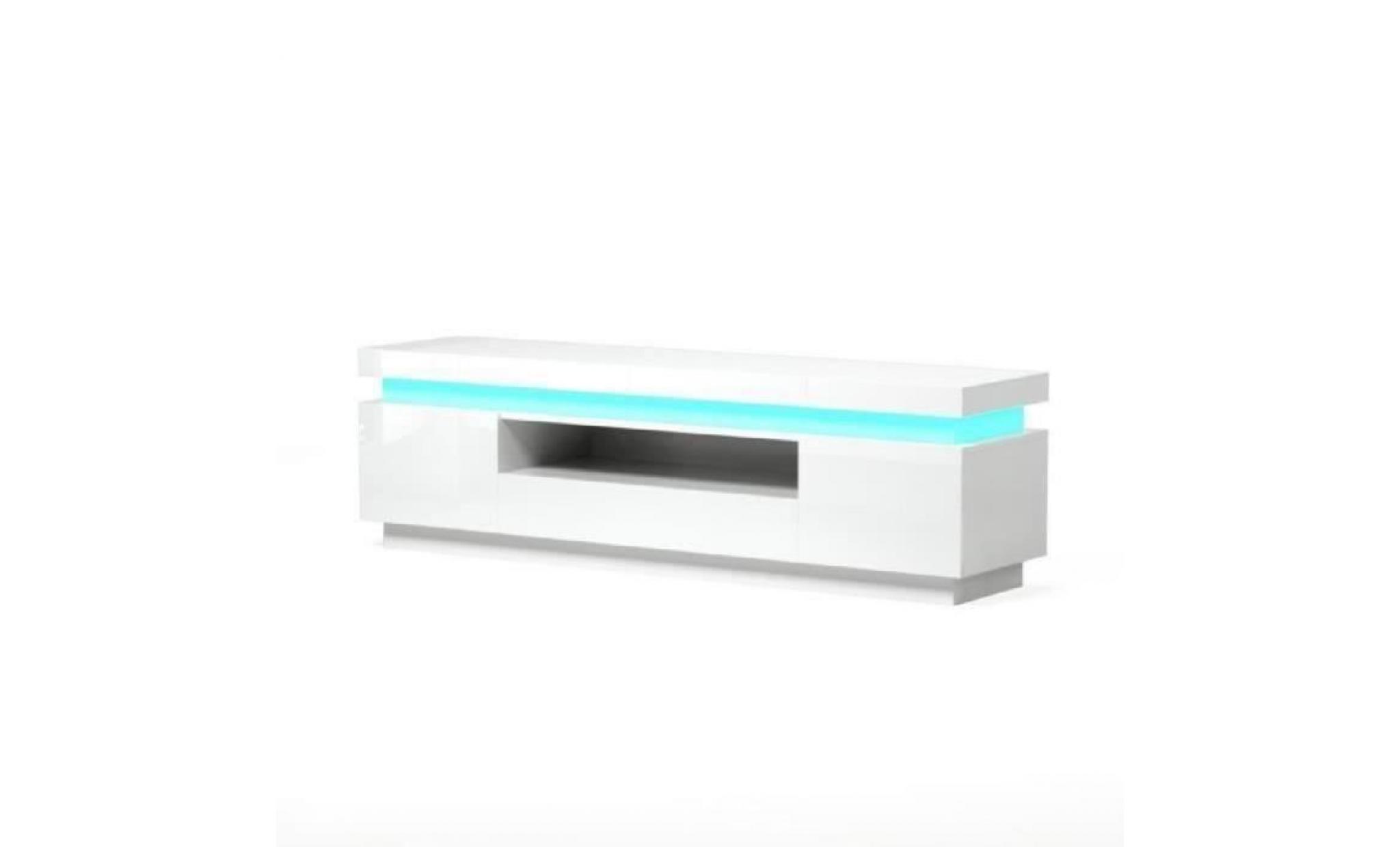 flash meuble tv avec led contemporain blanc laqué brillant   l 165 cm