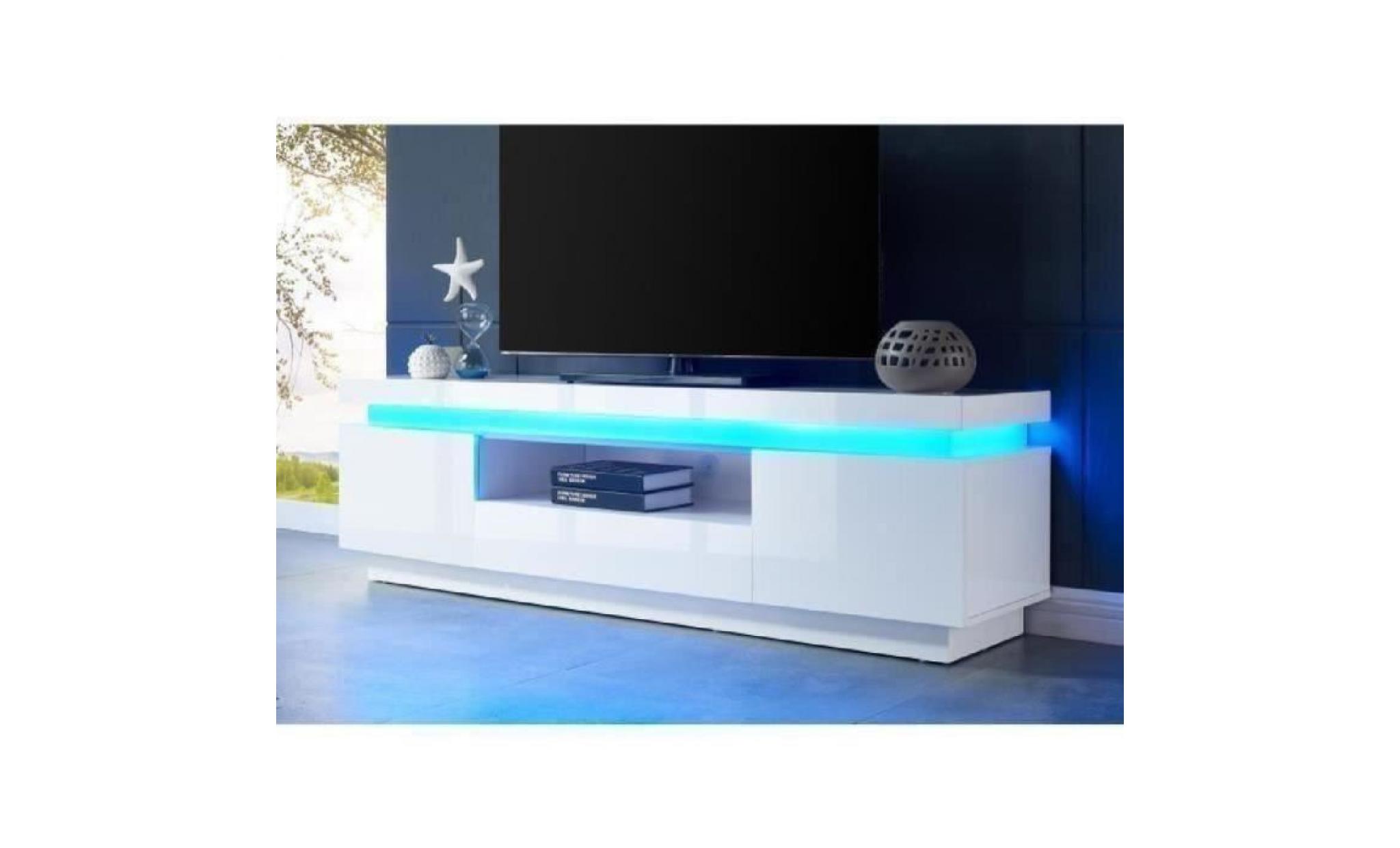 flash meuble tv avec led contemporain blanc laqué brillant   l 165 cm pas cher