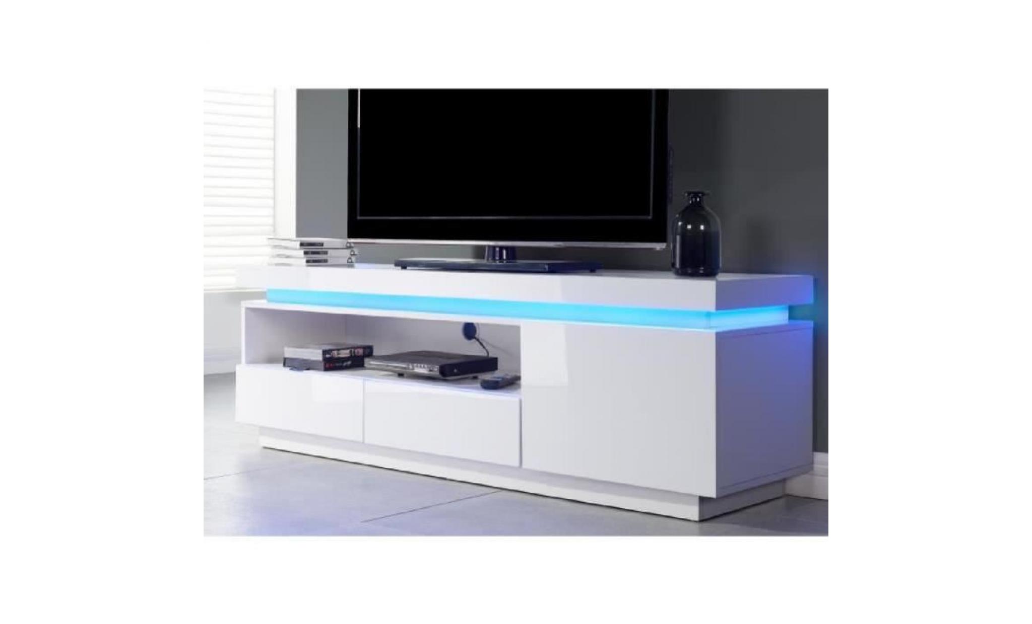 flash meuble tv contemporain avec led laqué blanc brillant   l 150 cm pas cher