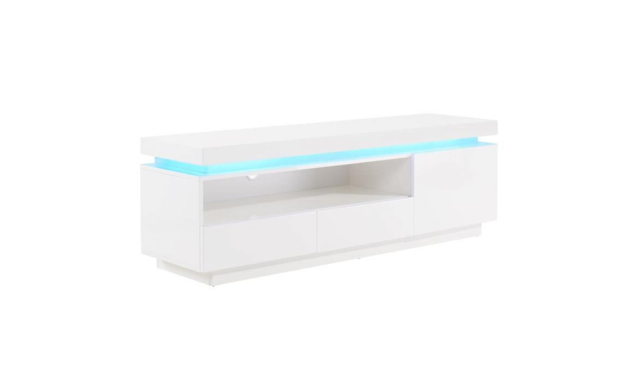 flash meuble tv contemporain avec led laqué blanc brillant   l 150 cm pas cher