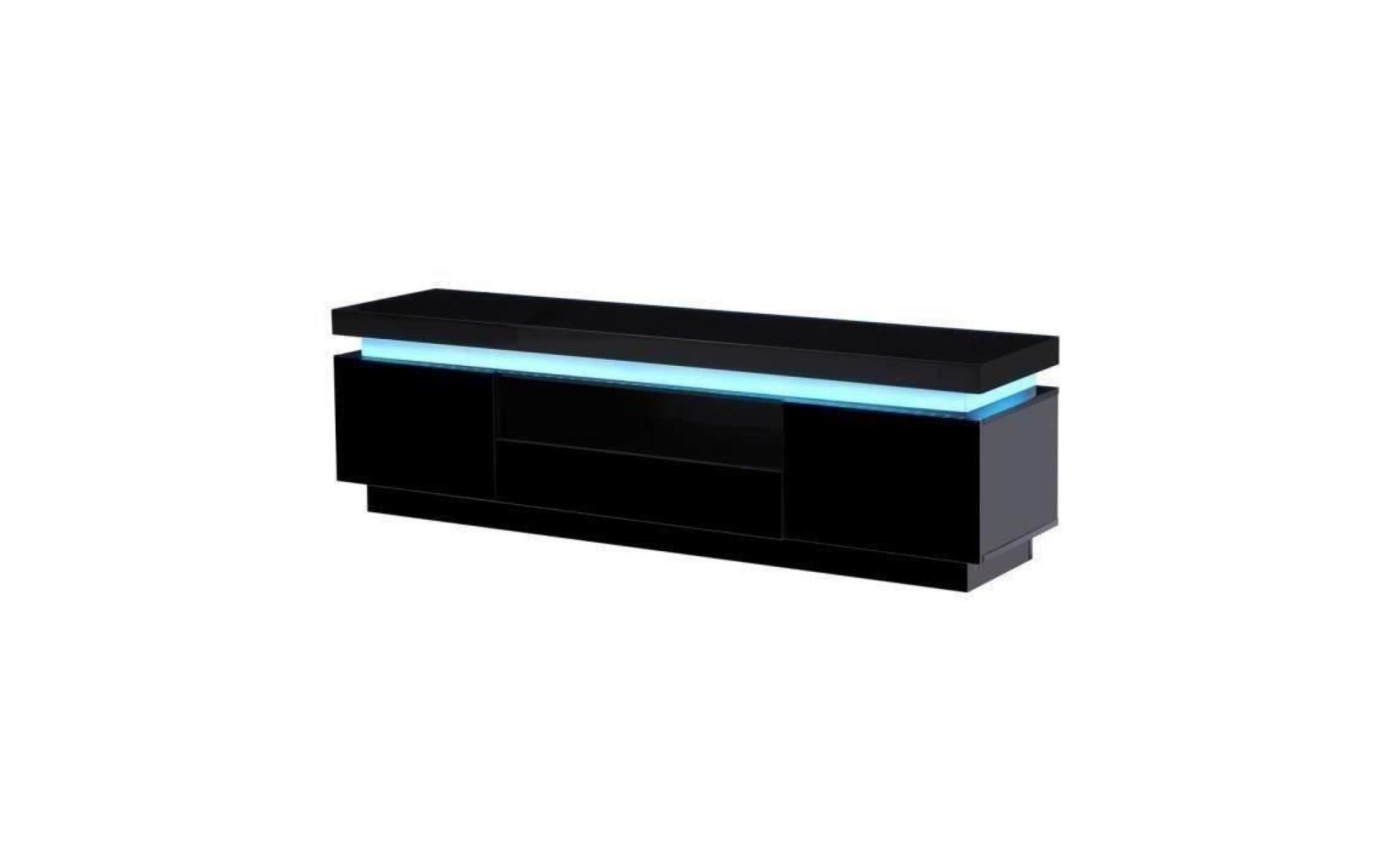 flash meuble tv avec led contemporain noir laqué brillant   l 165 cm
