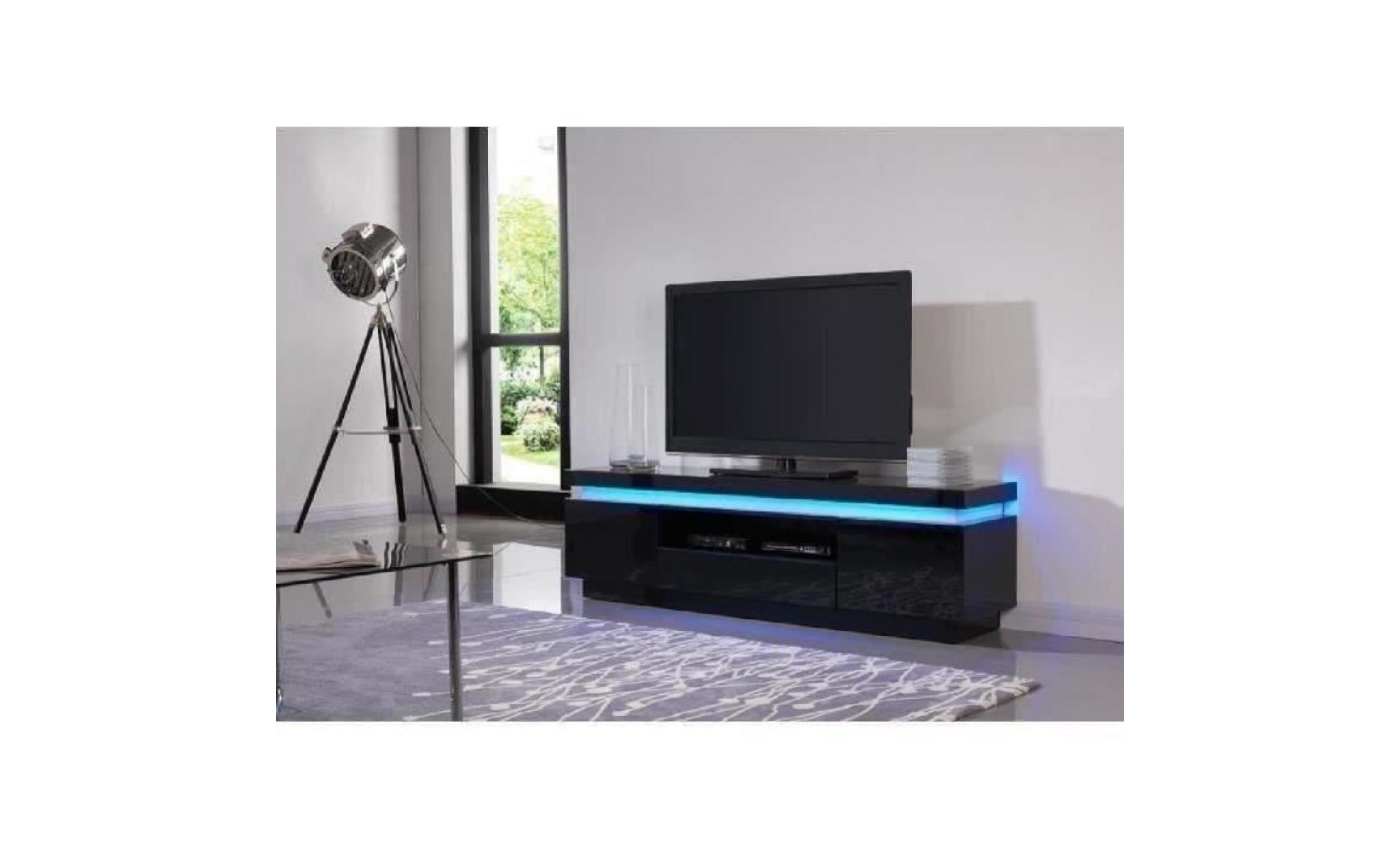 flash meuble tv avec led contemporain noir laqué brillant   l 165 cm pas cher