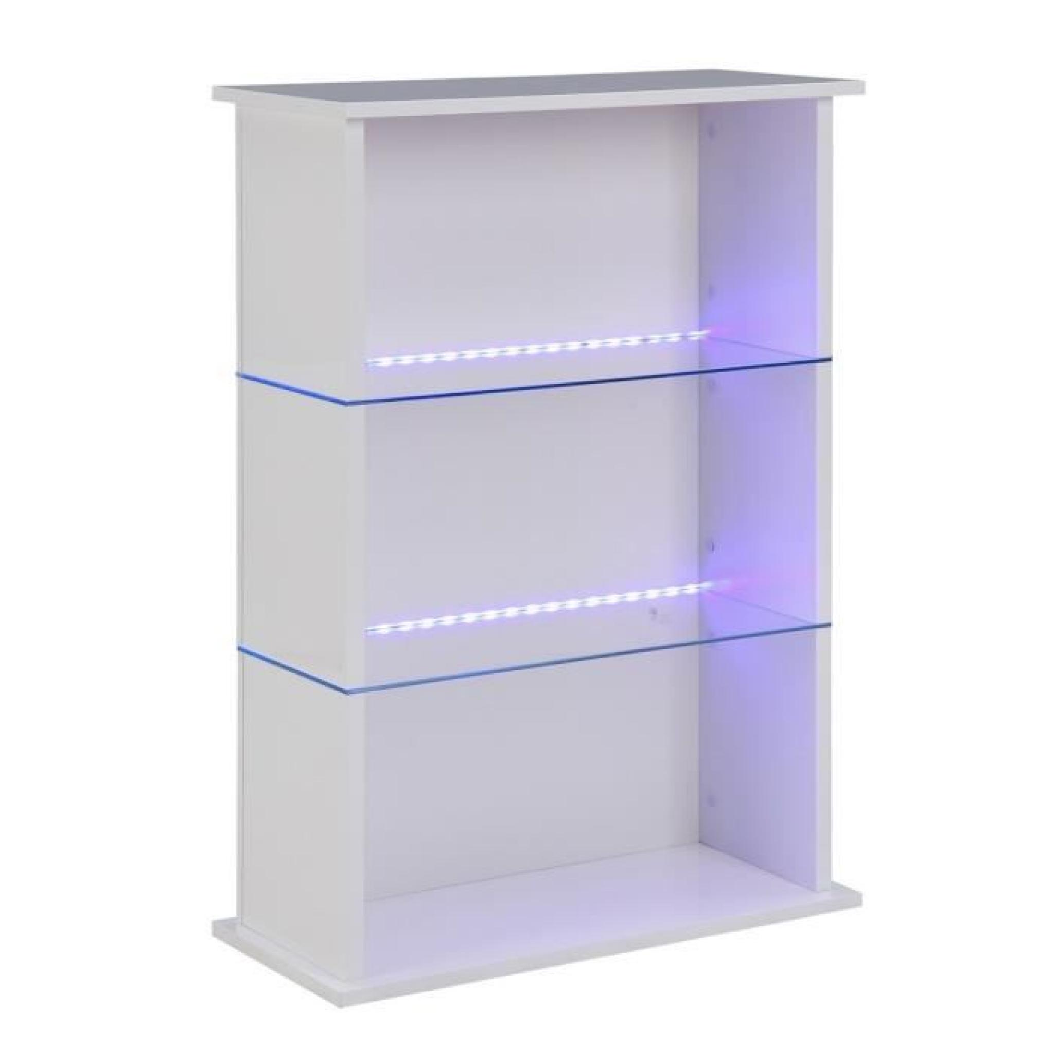 FLASH Table bar 80x34x110 cm - Laqué blanc brillant avec led bleu pas cher