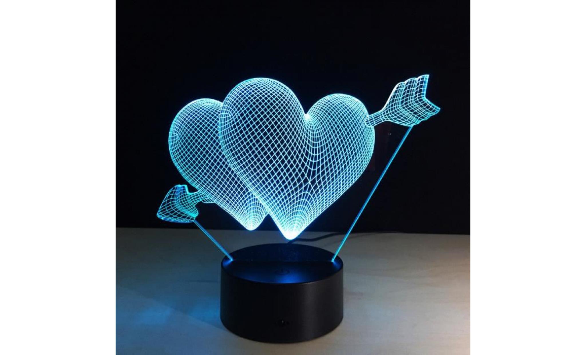 flèche par le coeur acrylique 3d lampe led colorée nuit table lumineuse chargement usb ylc204