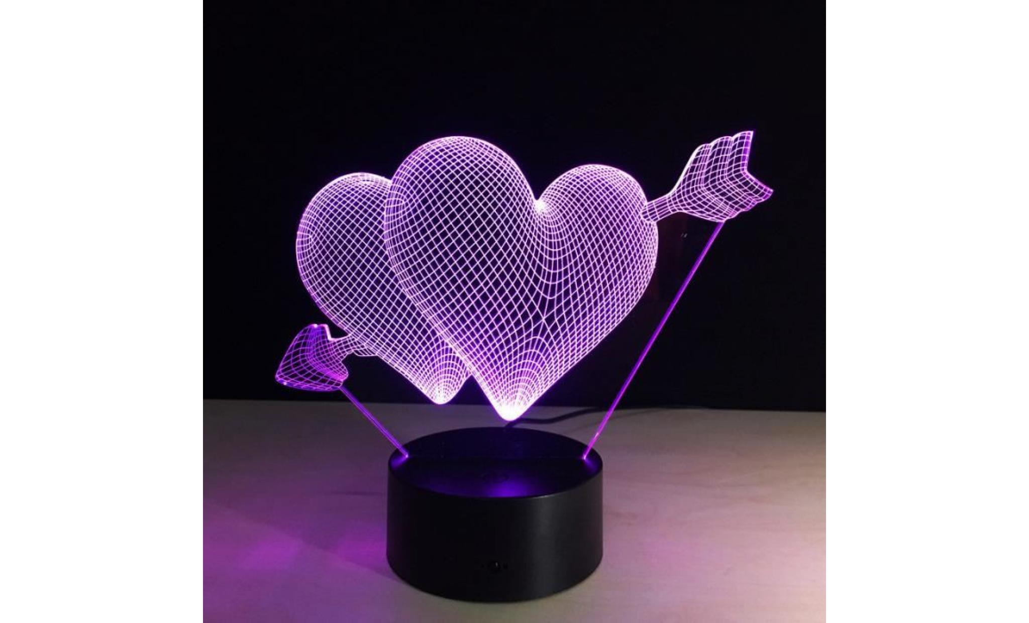 flèche par le coeur acrylique 3d lampe led colorée nuit table lumineuse chargement usb ylc204 pas cher