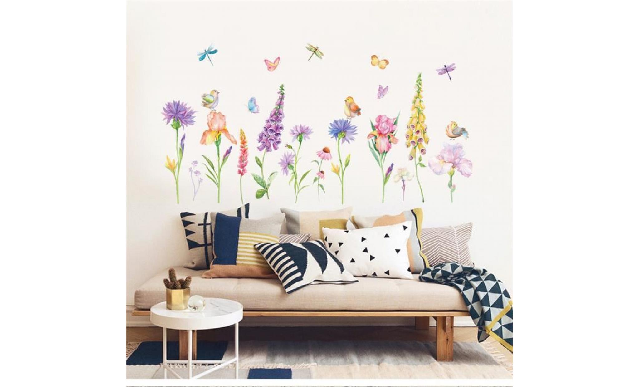 fleurs et papillons, salon, chambre à coucher, autocollant mural maison de dessin animé, 7341 wdl80301471_388 pas cher