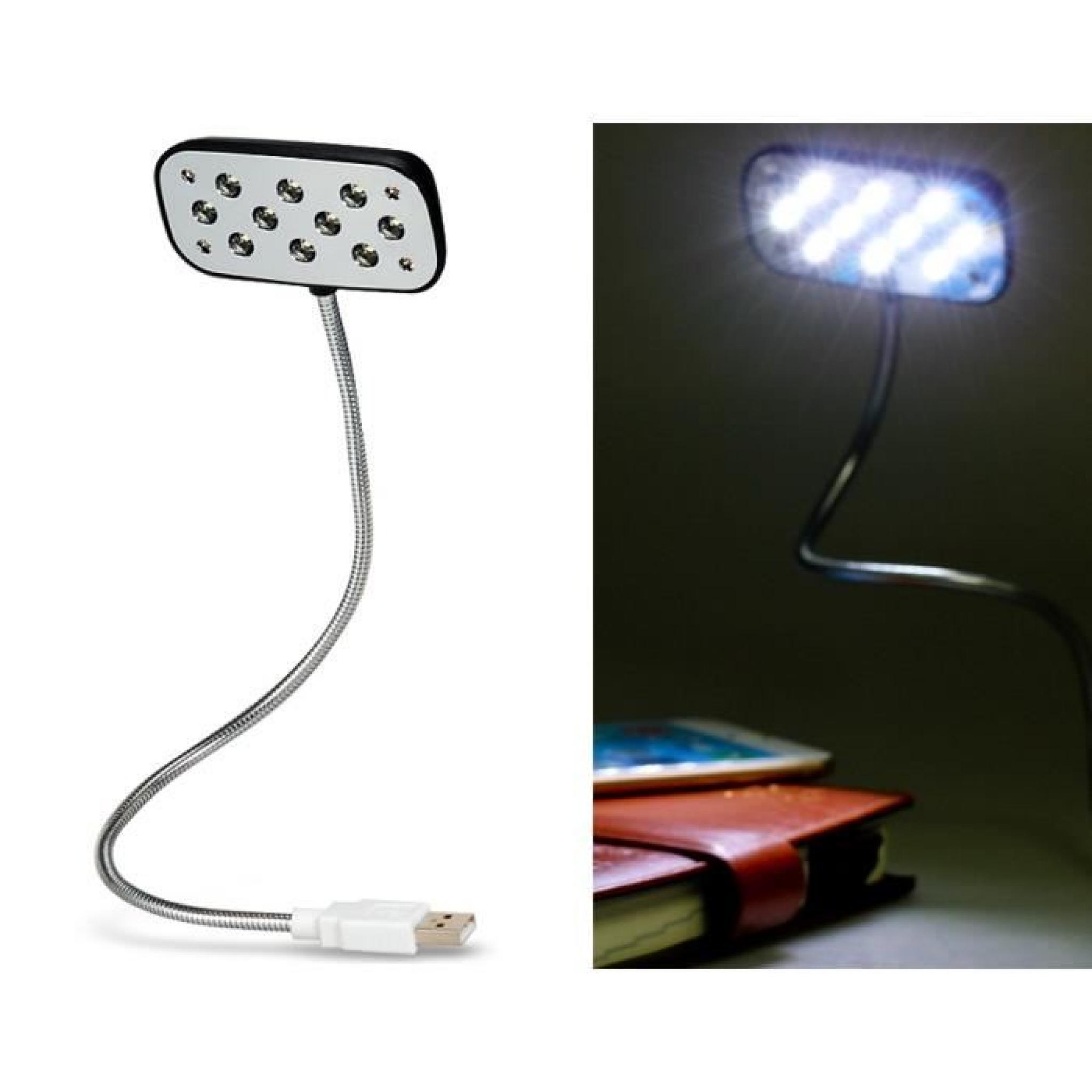 Flexible USB 10 LED Lampe Portable (Argent)