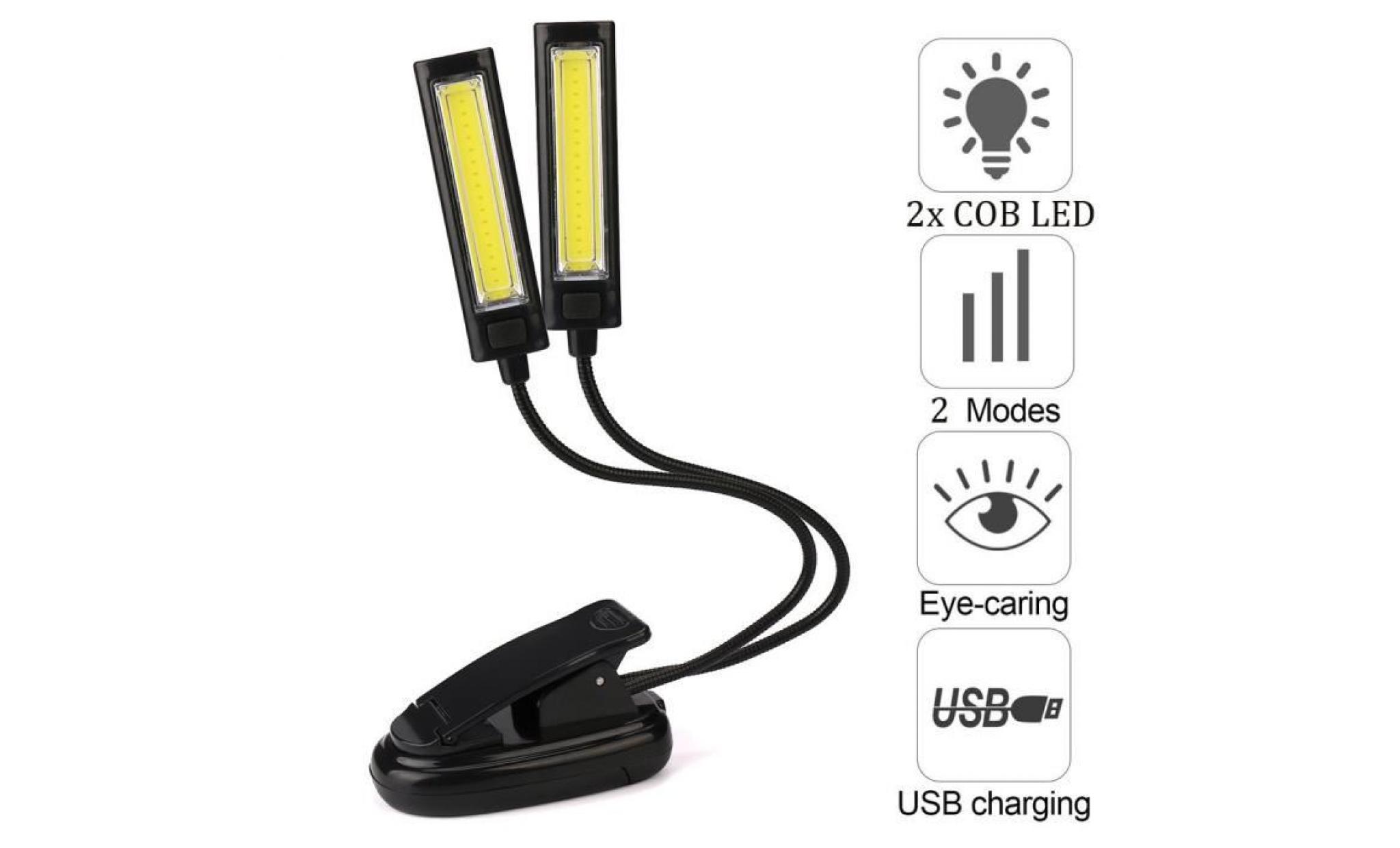 flexible usb clip on 2x led cob light reading bureau d'étude lampe de table rechargeable 8694