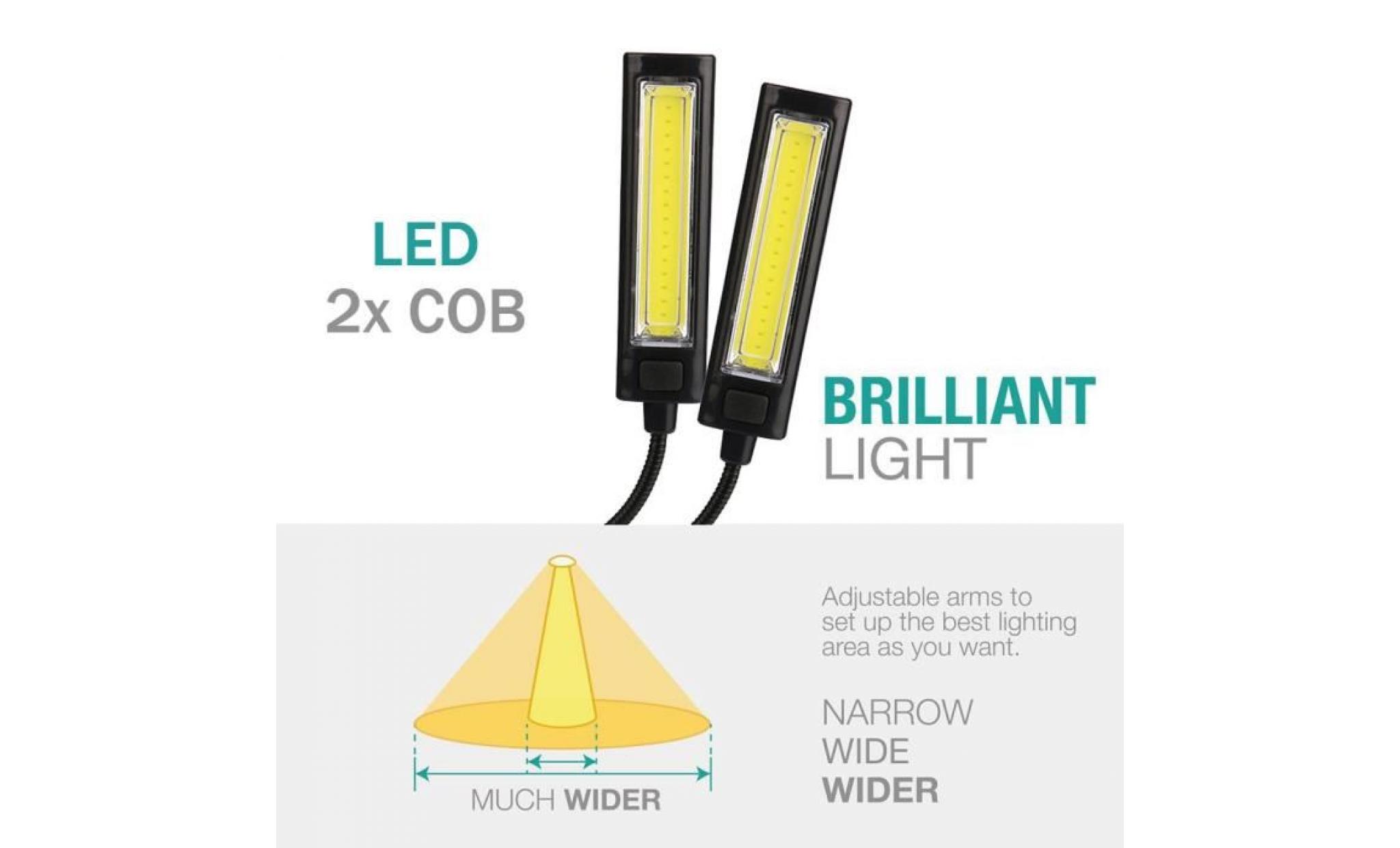 flexible usb clip on 2x led cob light reading bureau d'étude lampe de table rechargeable 8694 pas cher