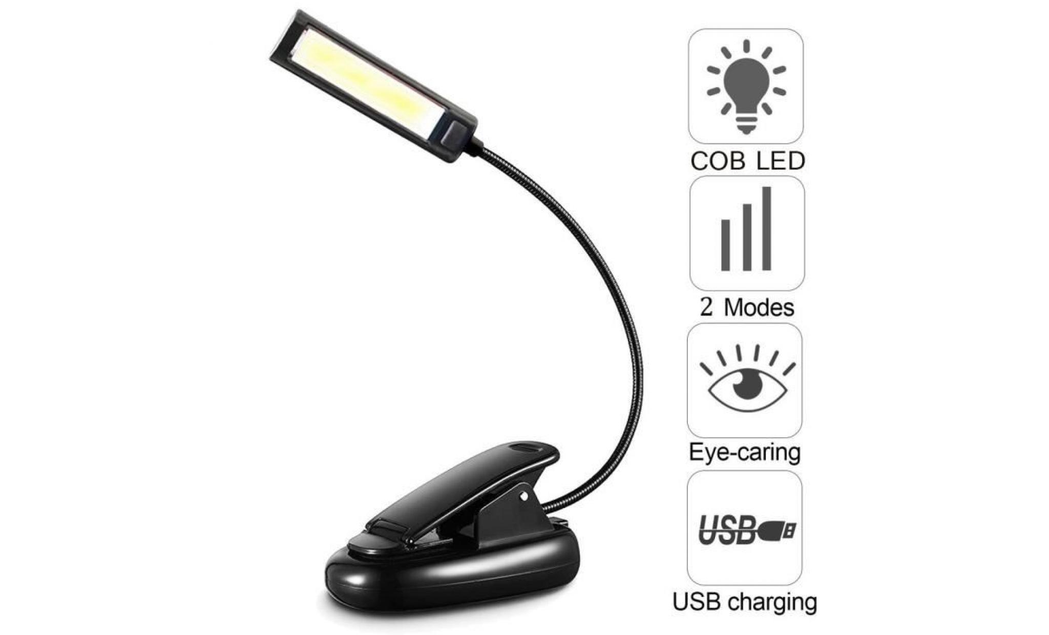 flexible usb clip on cob led light reading bureau d'étude lampe de table rechargeable whi883