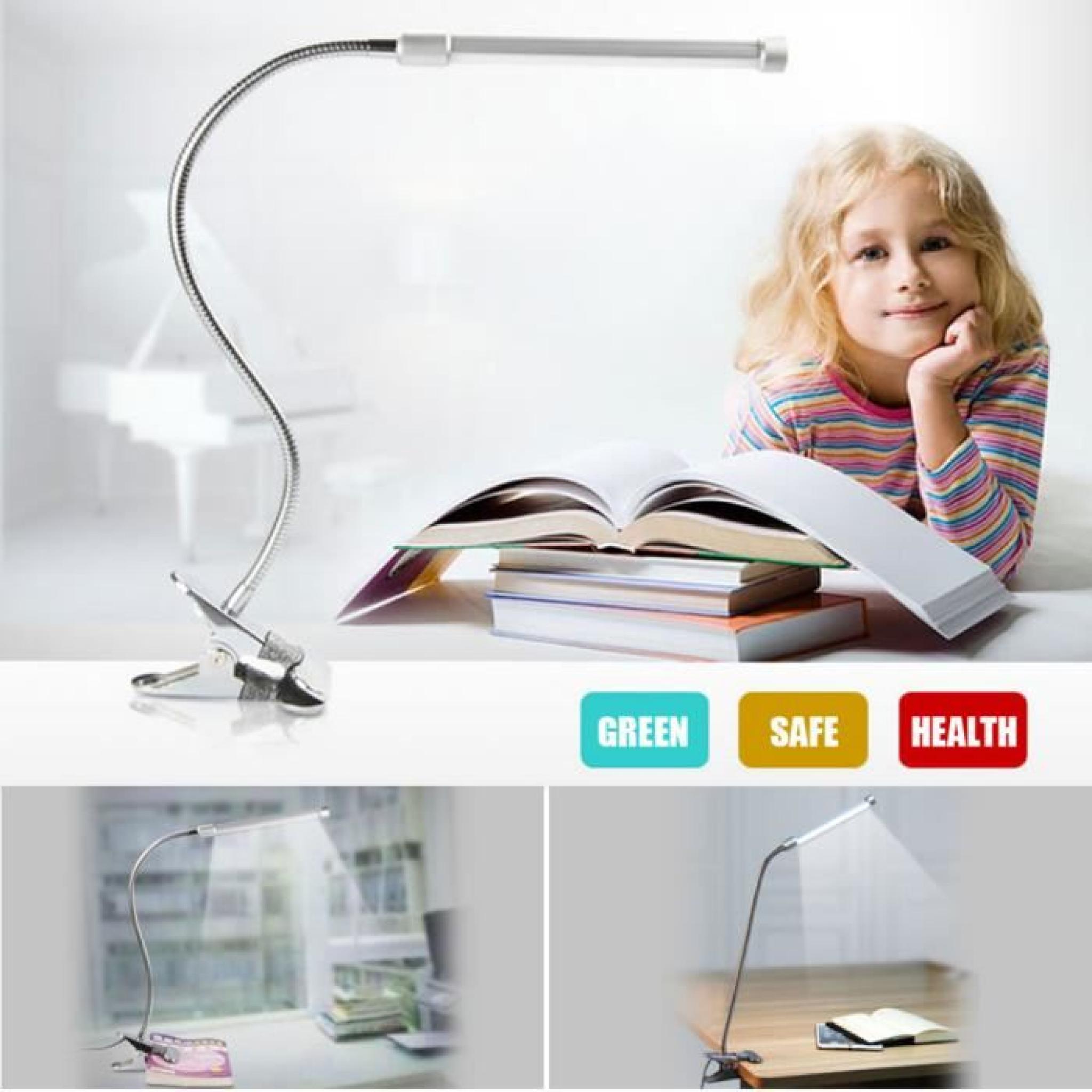 Flexible USB Clipper Clip on Multi-angles réglables Lampe LED Protection des yeux Light Reading bureau Argent Lampe de table pas cher