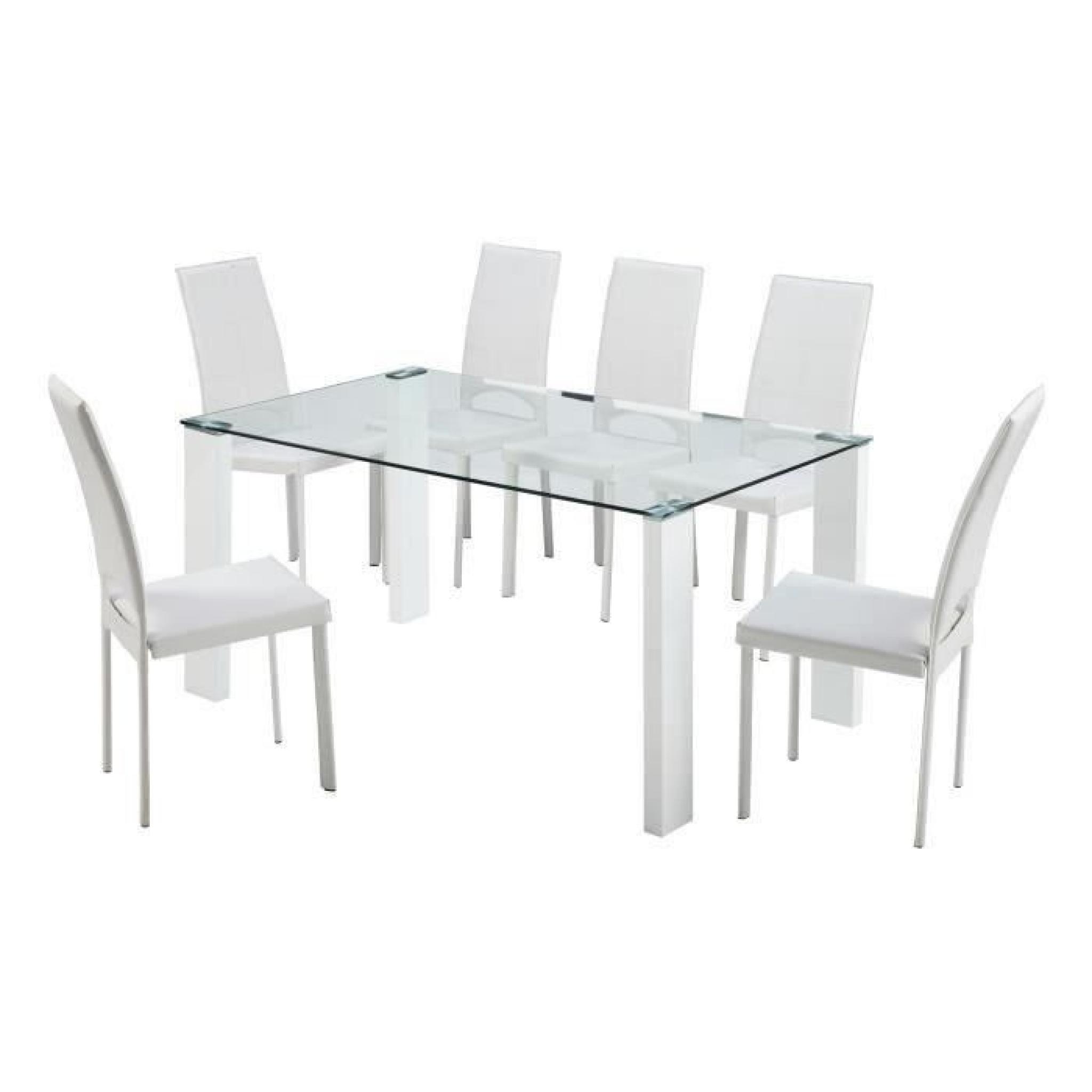 FREEZE Ensemble table à manger + 6 chaises en simili blanc 150x90cm pas cher