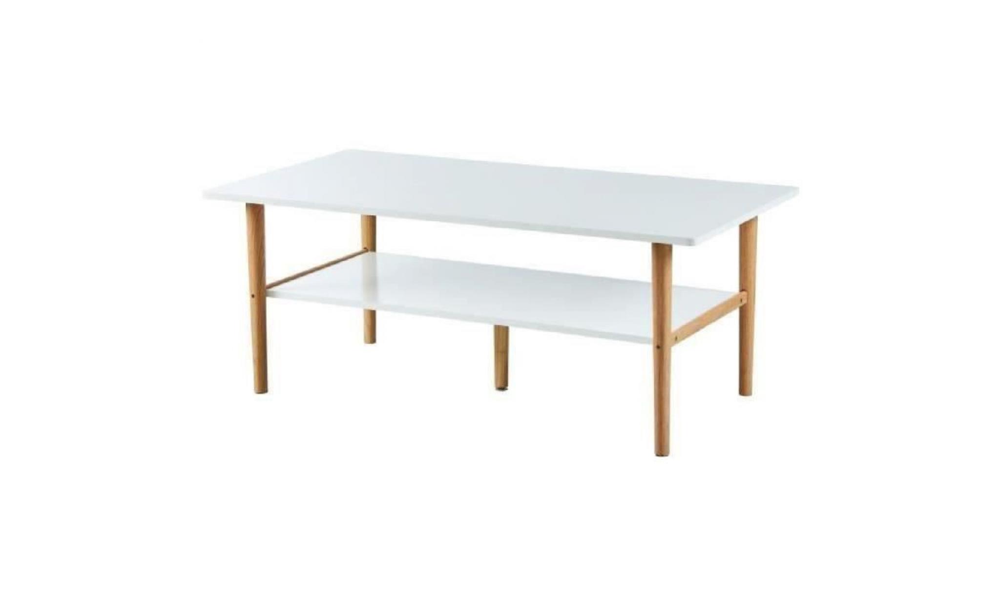 frozen table basse scandinave laquée blanche et décor hévéa mat + piètement en hévéa massif   l 115 x l 60 cm