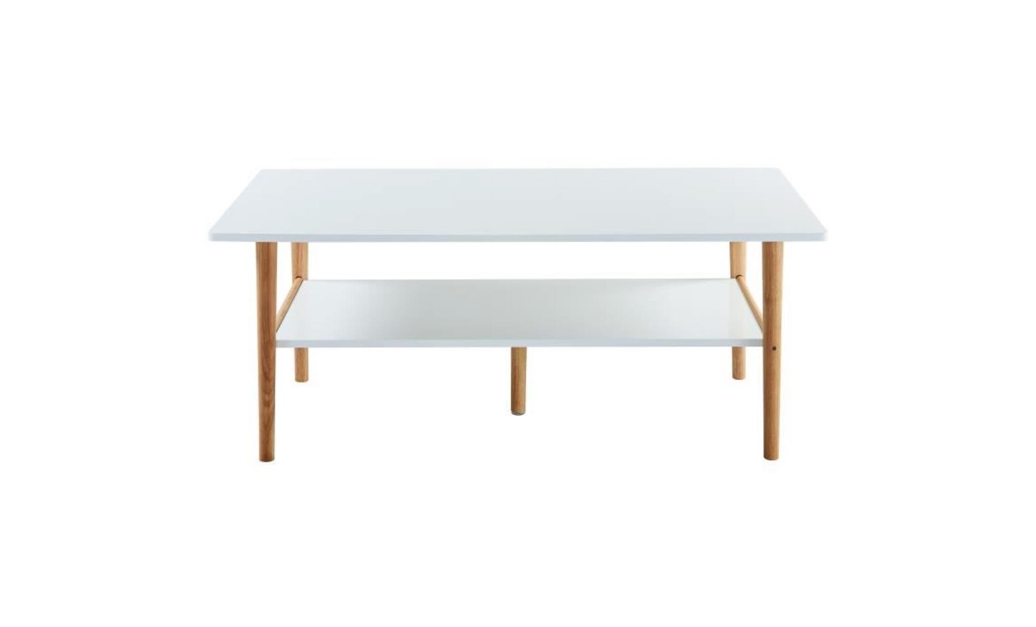 frozen table basse scandinave laquée blanche et décor hévéa mat + piètement en hévéa massif   l 115 x l 60 cm pas cher