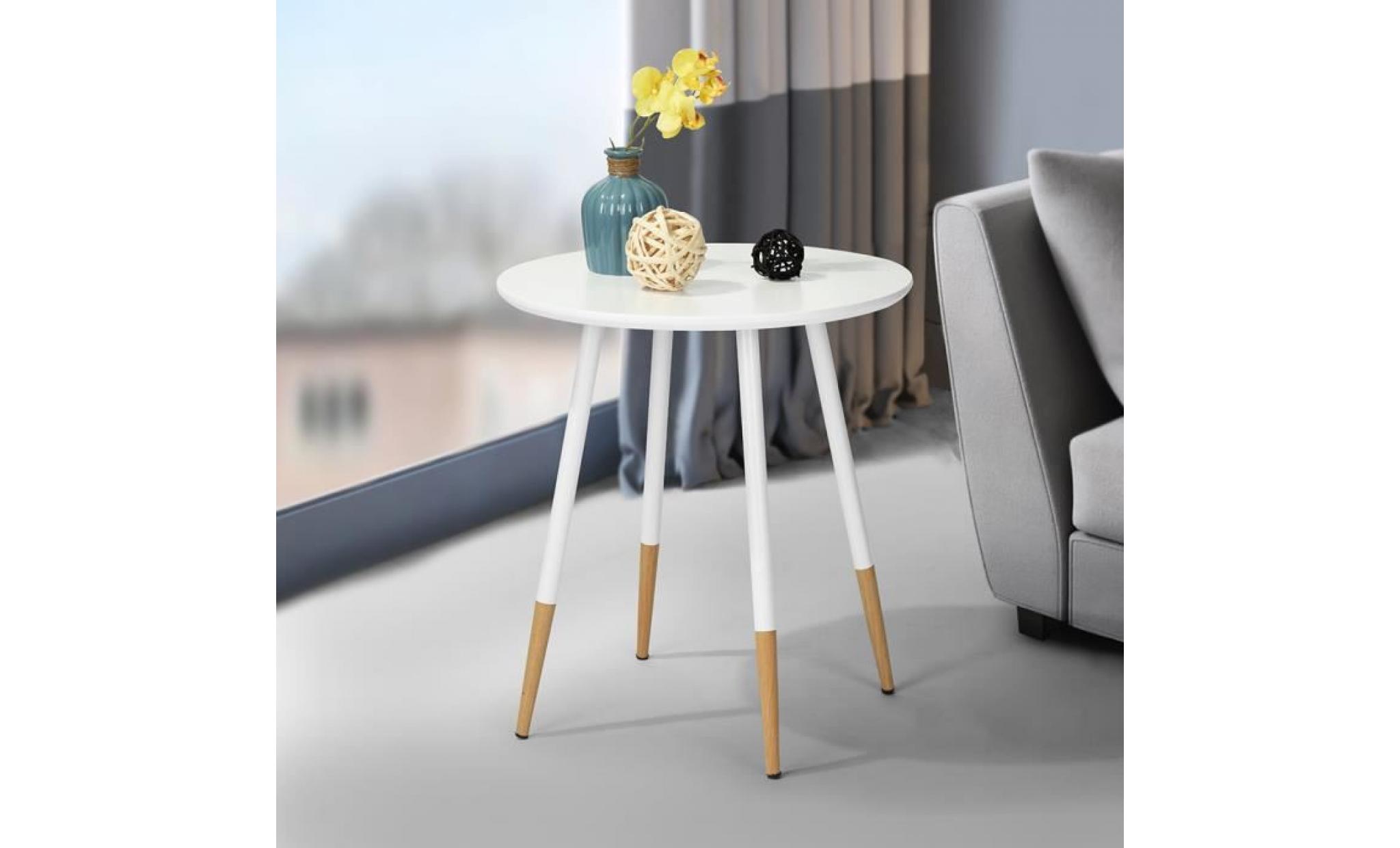 furnish 1 table basse latérale table d'appoint table à thé avec dessus de table ronde en mdf en peinture blanc et des jambes en méta pas cher
