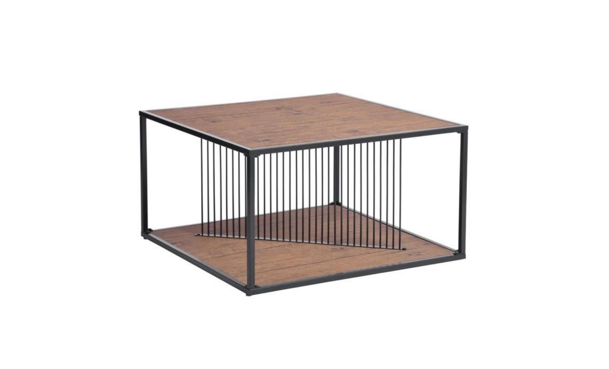 furnish 1 table de salon carrée rustique vintage moderne en métal avec cadre en fer, étagère de rangement en bois, brun