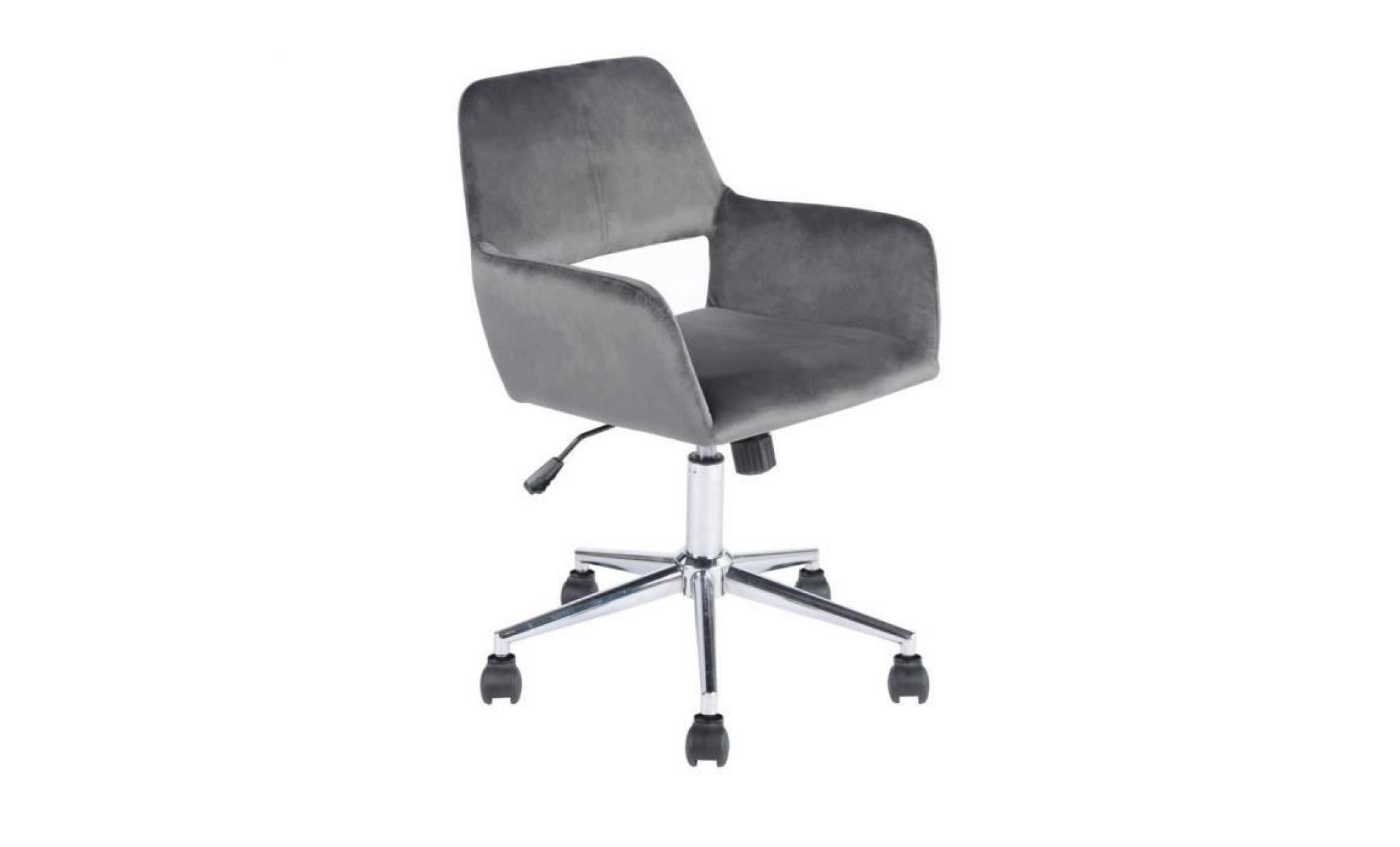 furnish1 computer velvet chair chaise de bureau contemporaine réglage de la hauteur jambes chromées chaise d'ordinateur gris