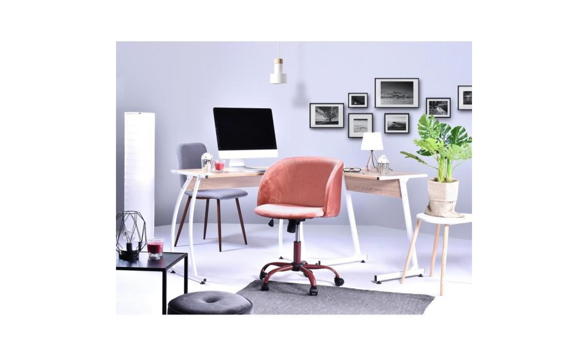 furnish1 fauteuil de bureau ergonomique avec accoudoir en velours et chaise de bureau ergonomique   rose pas cher