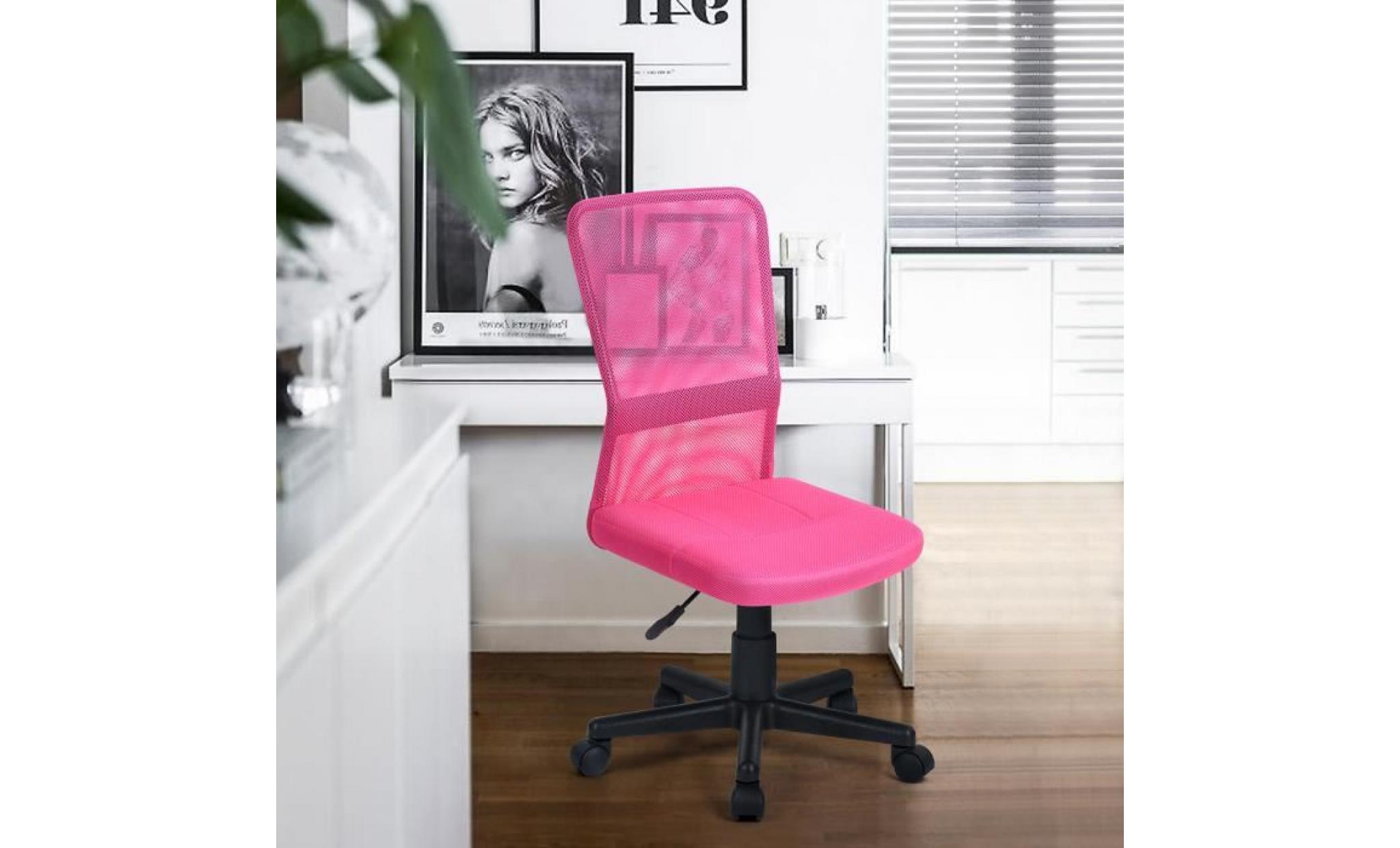furnish1 fauteuil de bureau siege de bureau rembourrage epais   hauteur reglable   pivotante 360°   rose