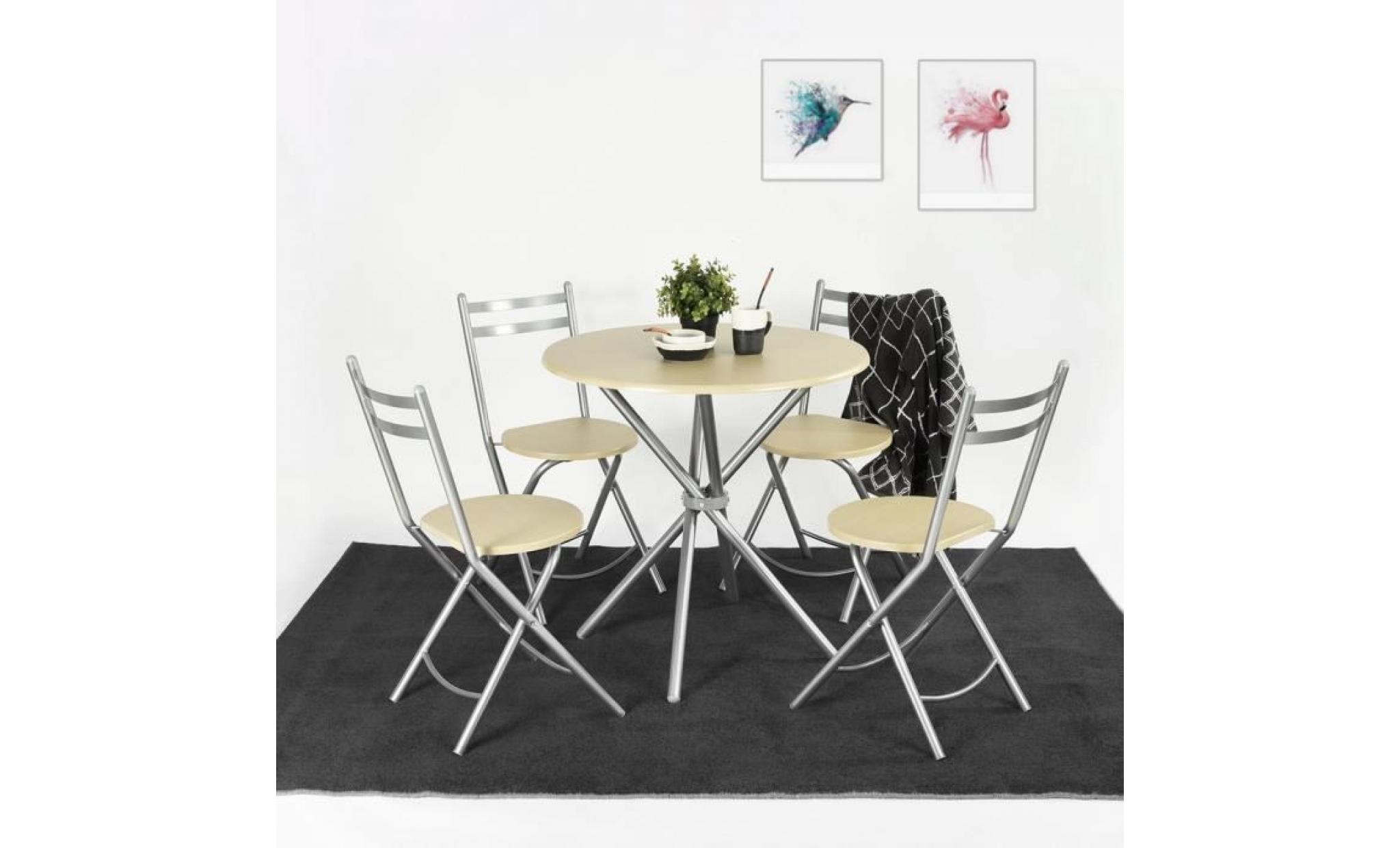furnish1 table à manger élégante et 4 chaises pliantes, ensemble de 5 pièces pour salle à manger   beige pas cher