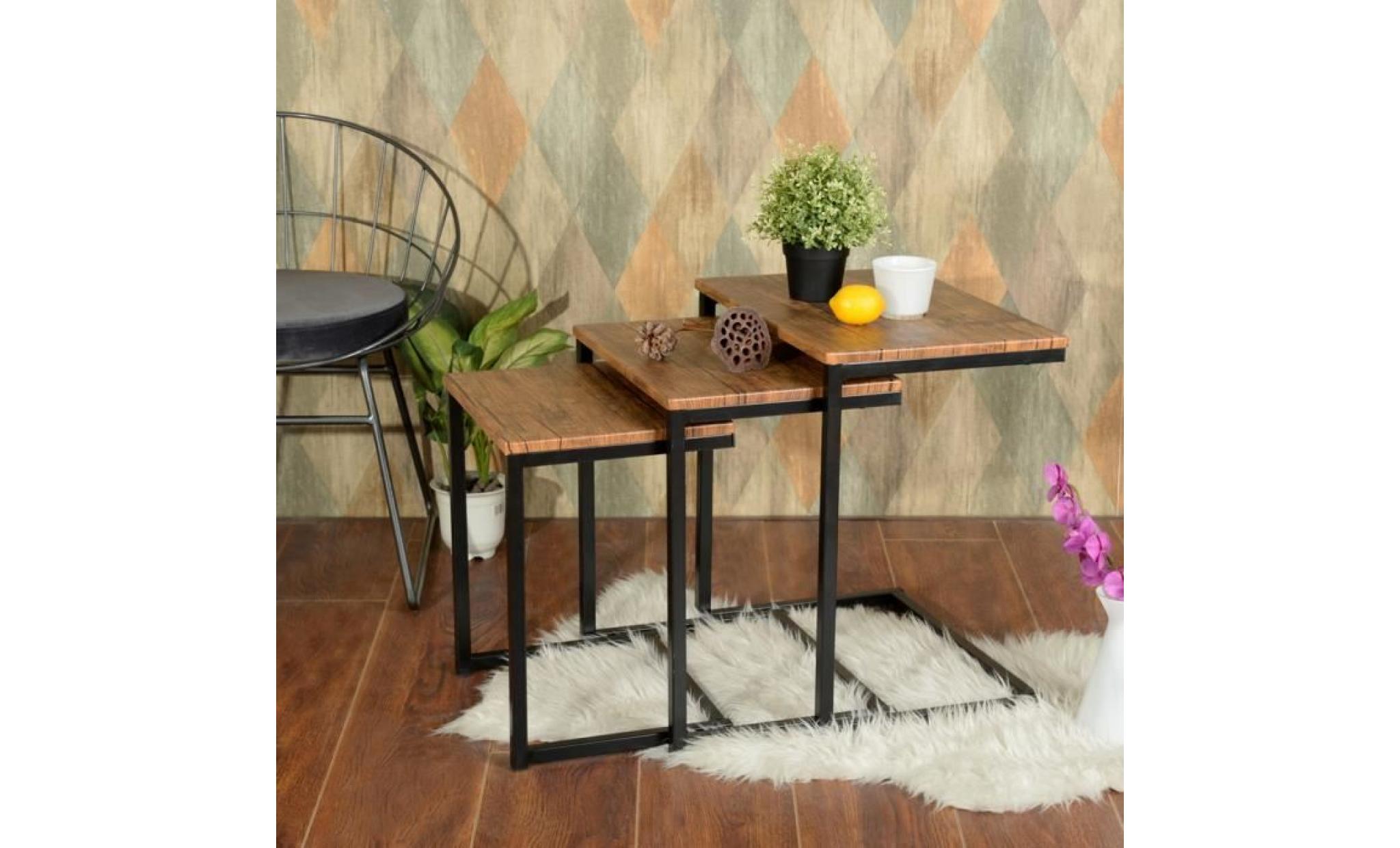 furniturer 3x table basse café  noyer nidification   industrielle plateau de table en mdf