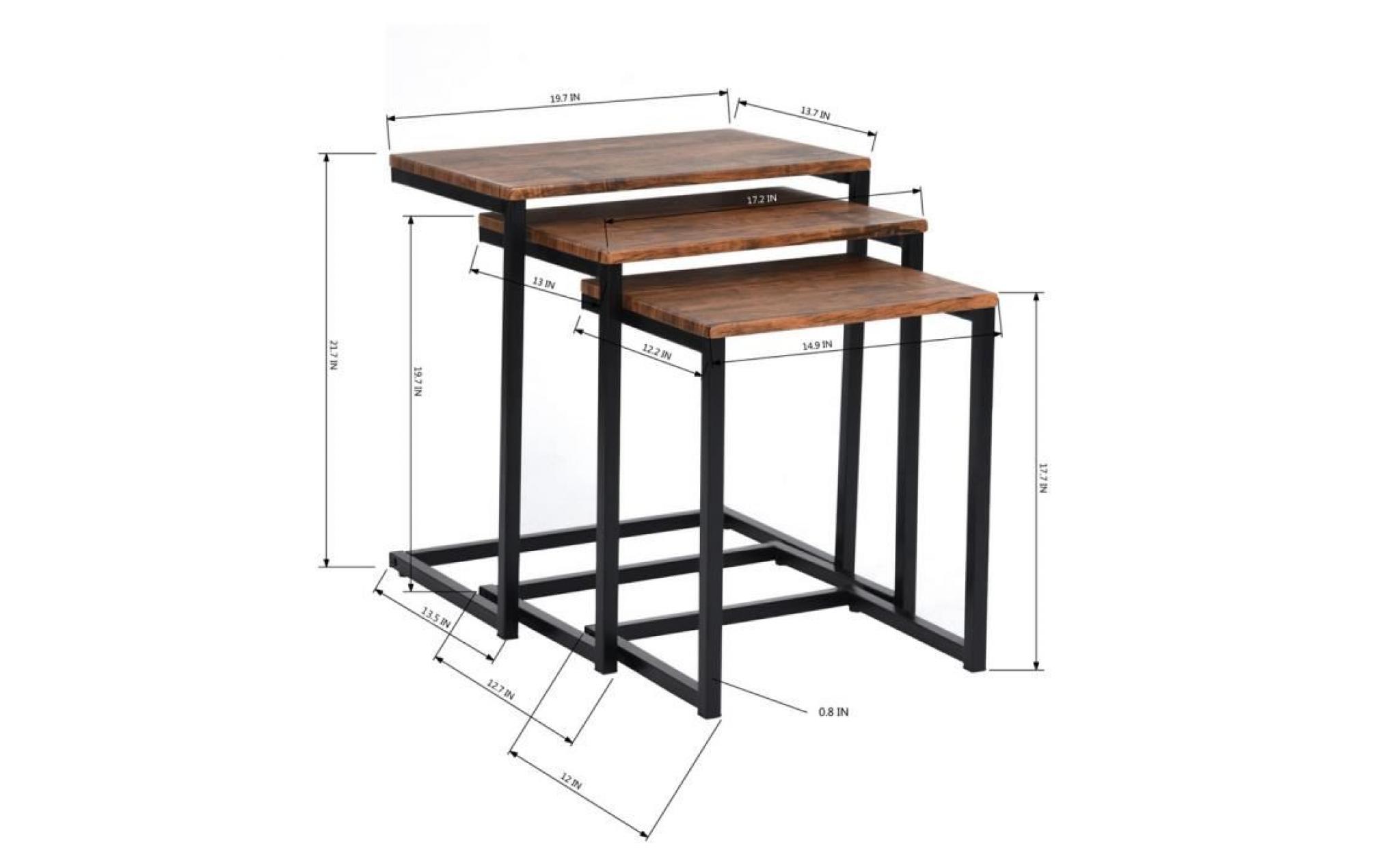 furniturer 3x table basse café  noyer nidification   industrielle plateau de table en mdf pas cher