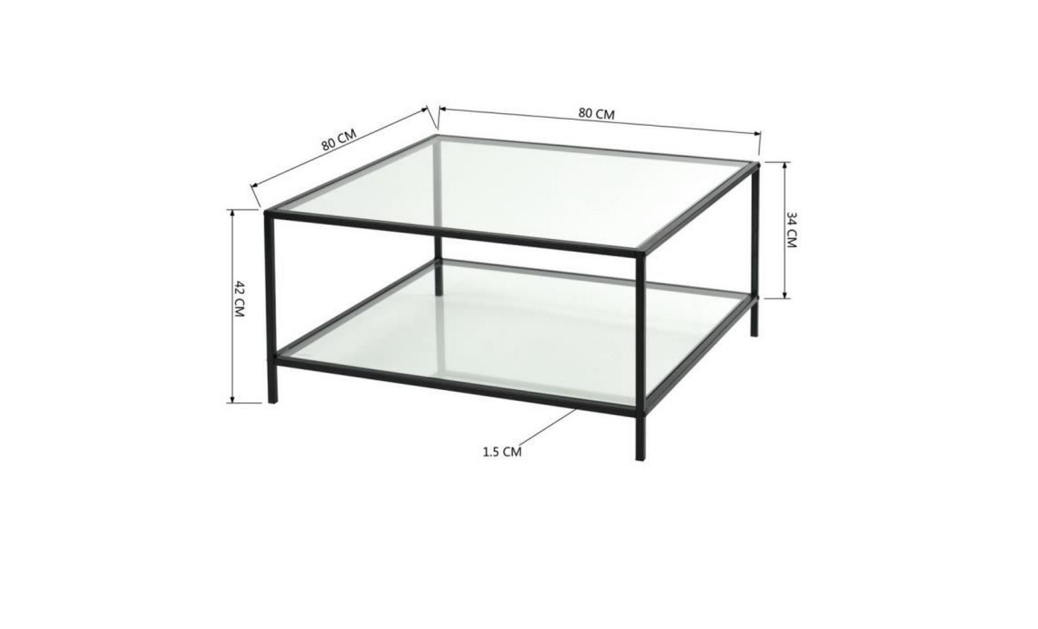 furniturer table basse carrée verre métal   noir moderne    80x80x42cm pas cher