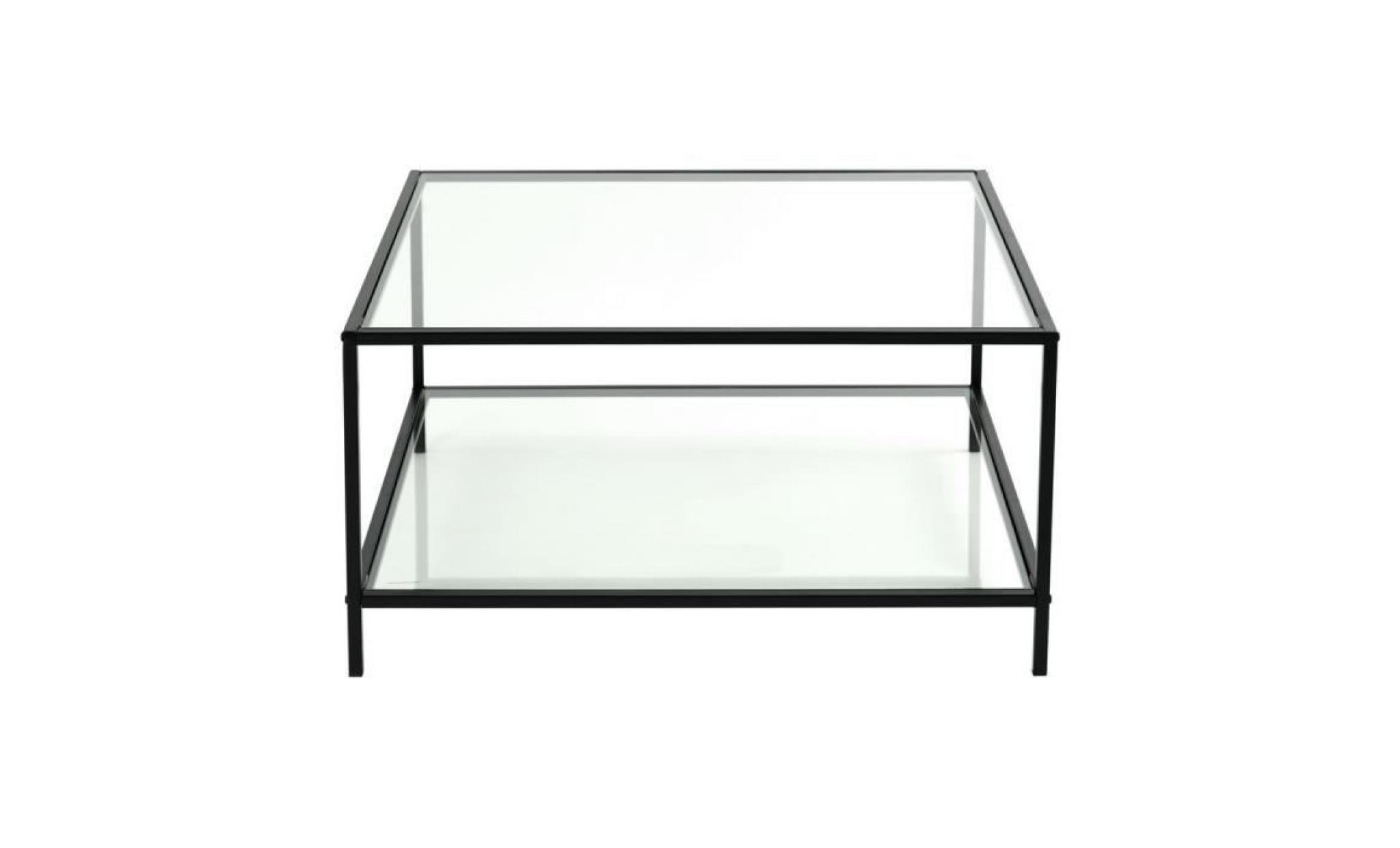 furniturer table basse carrée verre métal   noir moderne    80x80x42cm pas cher