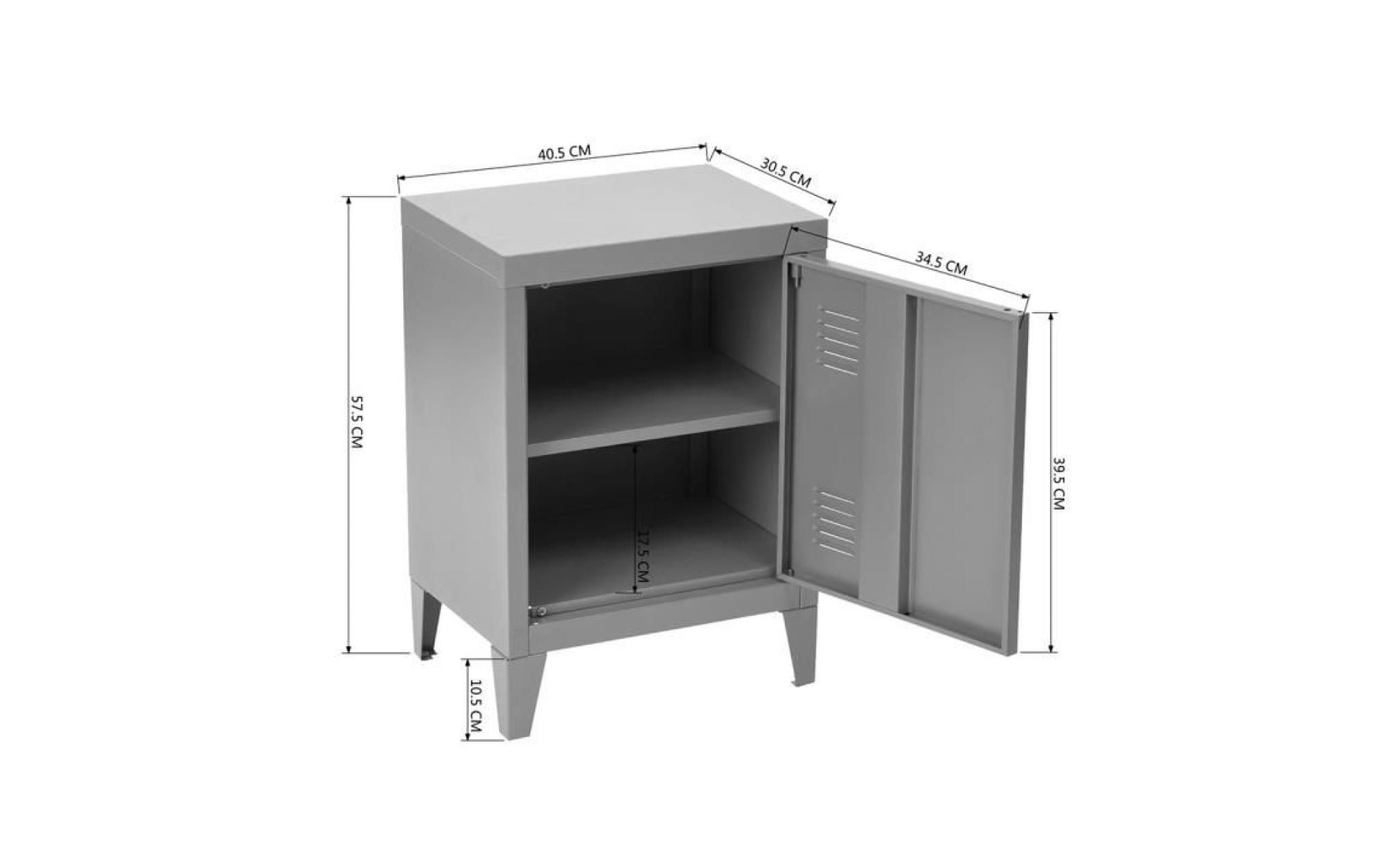 furniturer table de chevet   industriel en métal   laqué gris   1 porte 2 niveaux   40.5x30.5x57.5cm pas cher