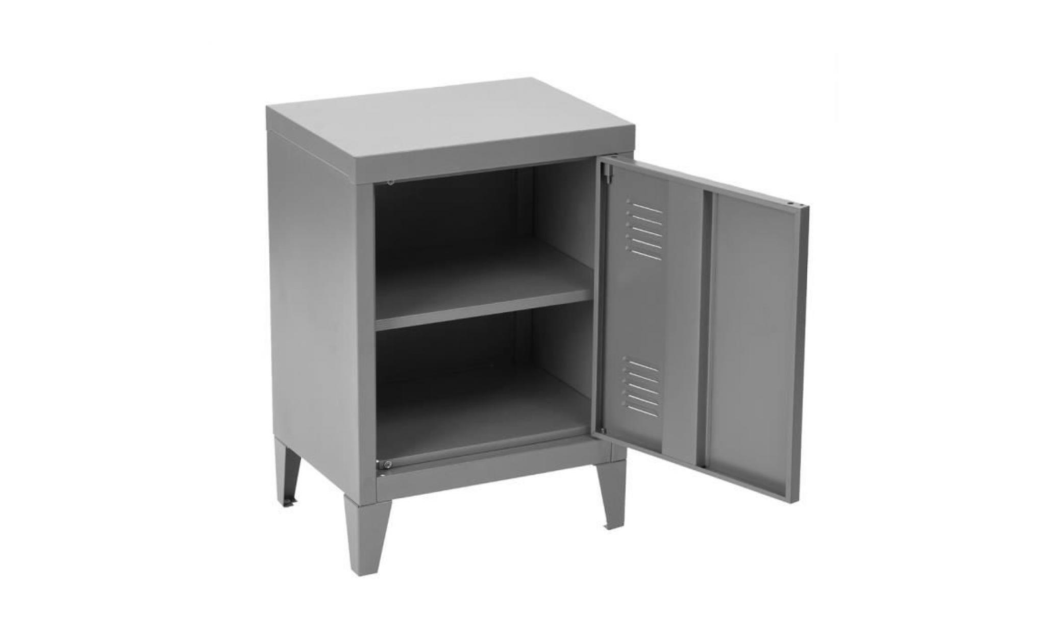 furniturer table de chevet   industriel en métal   laqué gris   1 porte 2 niveaux   40.5x30.5x57.5cm pas cher