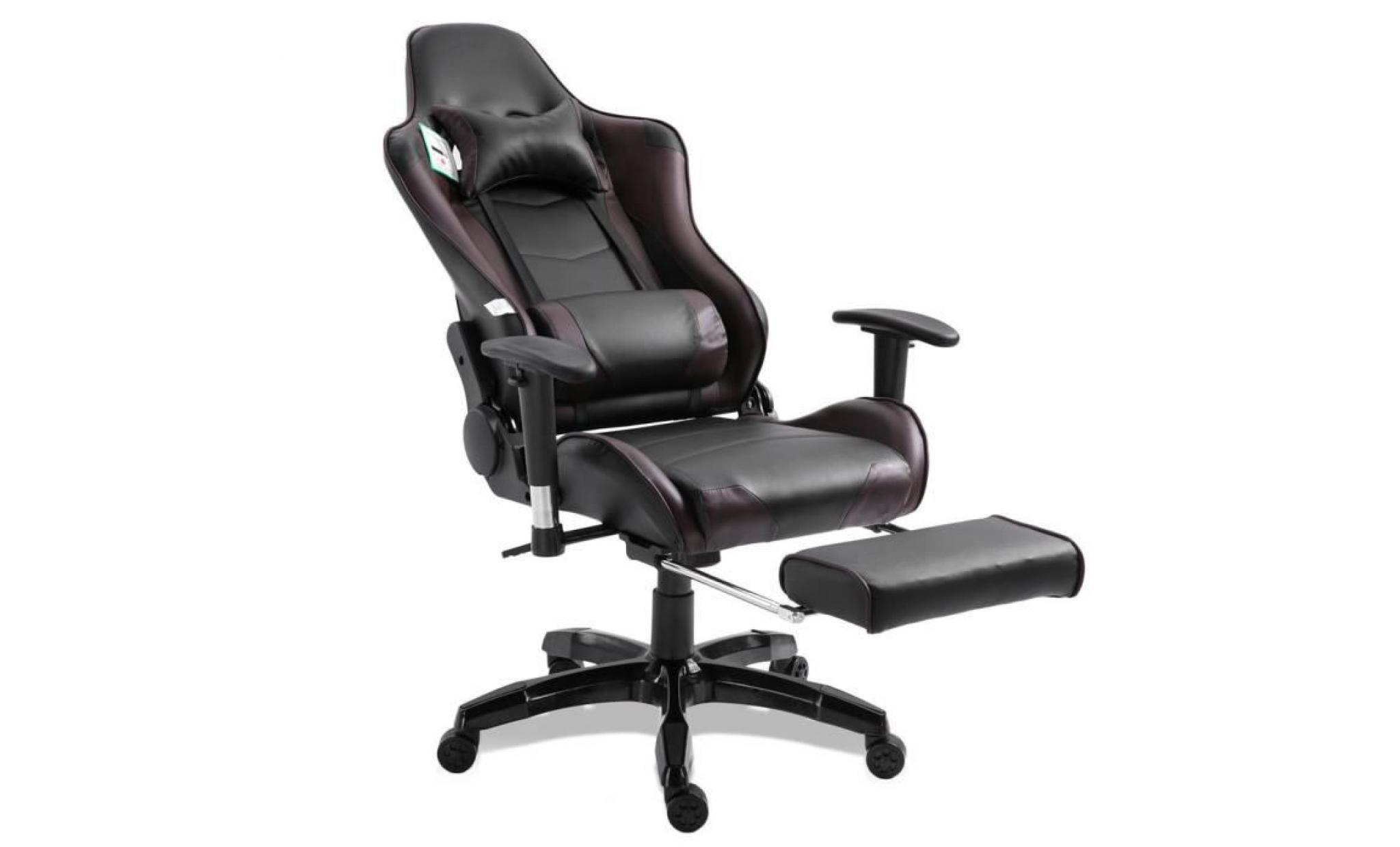 gaming fauteuil pu cuir dossier réglable chaise roulant de bureau avec repose pied noir et brun pas cher