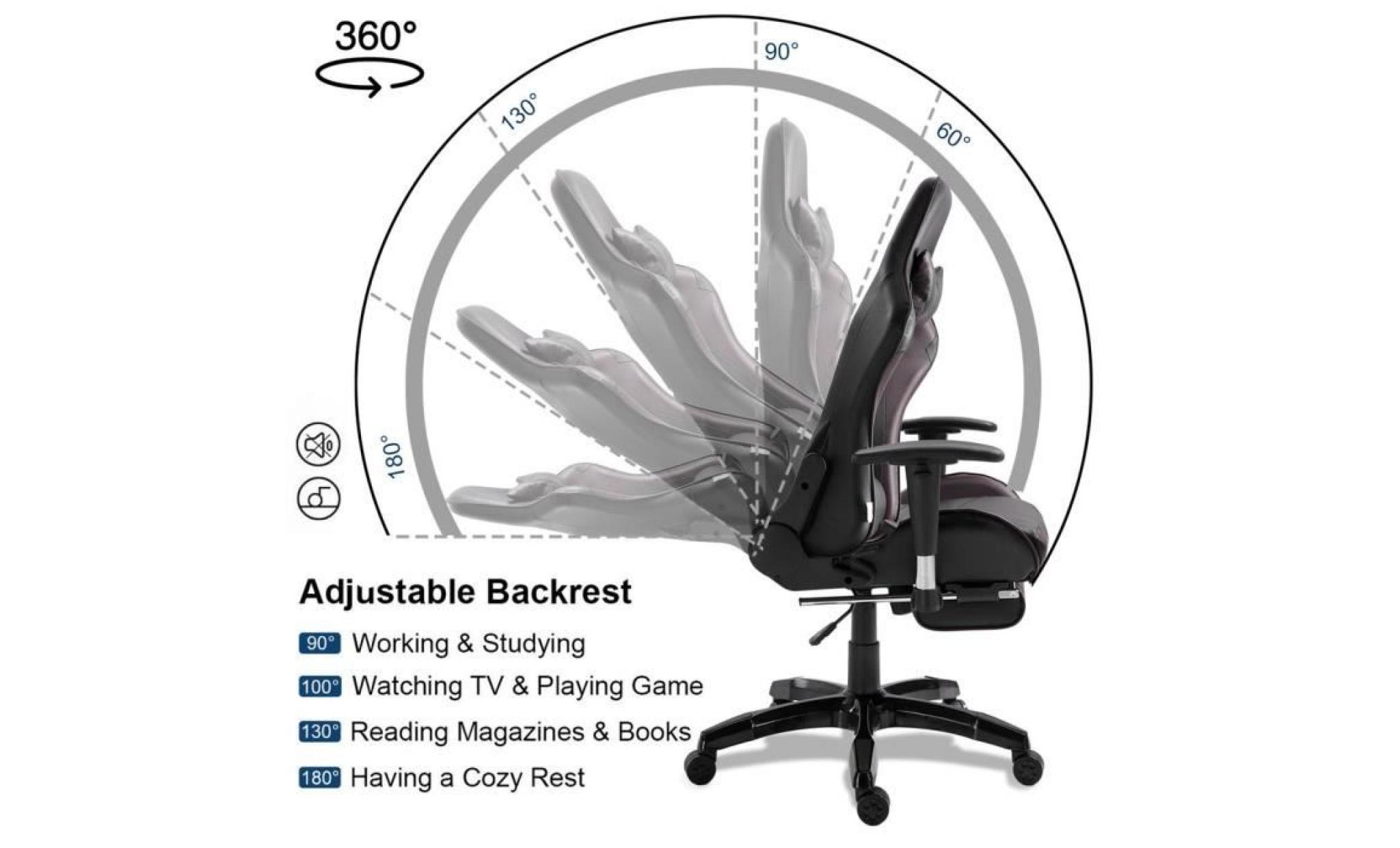 gaming fauteuil pu cuir dossier réglable chaise roulant de bureau avec repose pied noir et brun pas cher
