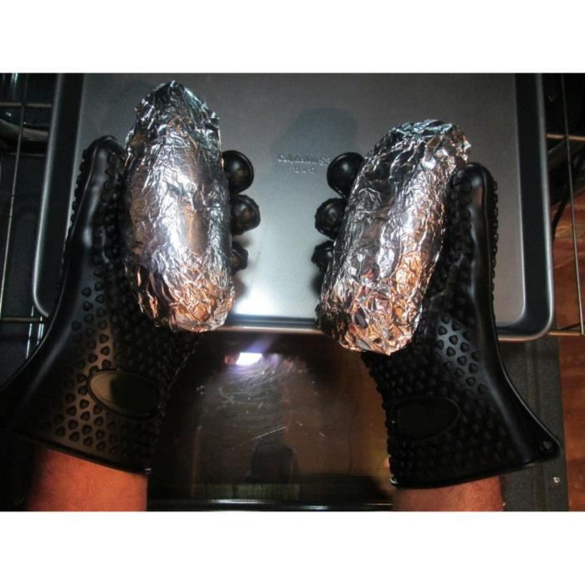 Gant de cuisine en silicone anti-chaleur Four Barbecue Noir pas cher