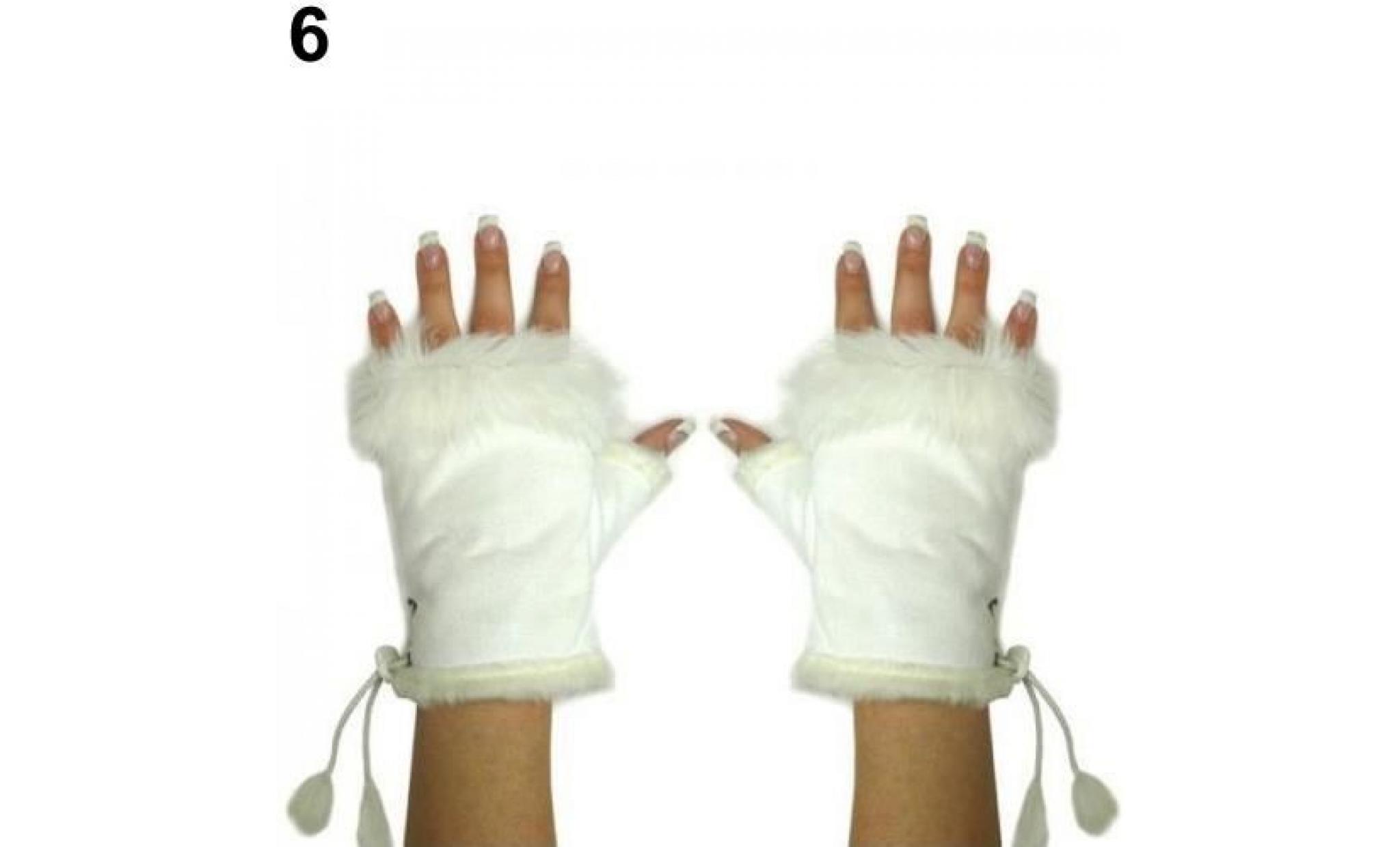 gants sans manche pour femmes en similicuir, fourrure d'hiver en similicuir, simili cuir, blanc